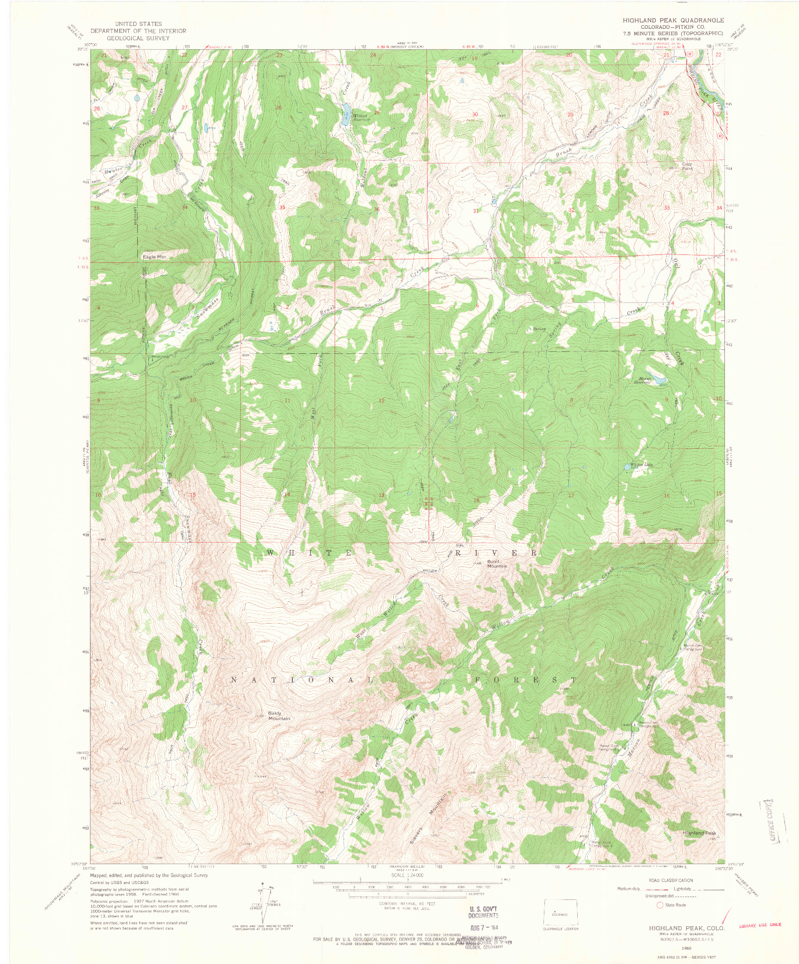 USGS 1:24000-SCALE QUADRANGLE FOR HIGHLAND PEAK, CO 1960