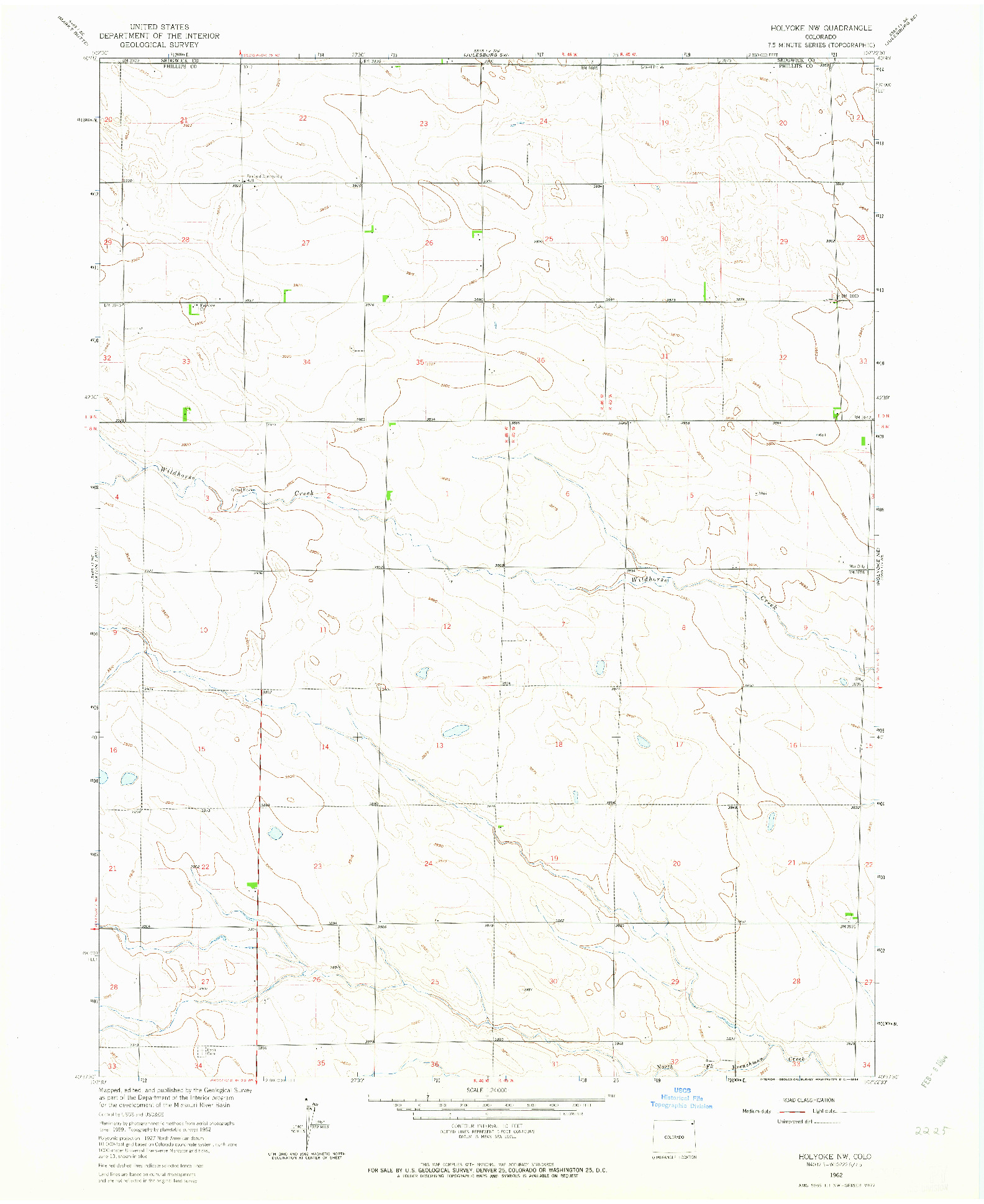 USGS 1:24000-SCALE QUADRANGLE FOR HOLYOKE NW, CO 1962