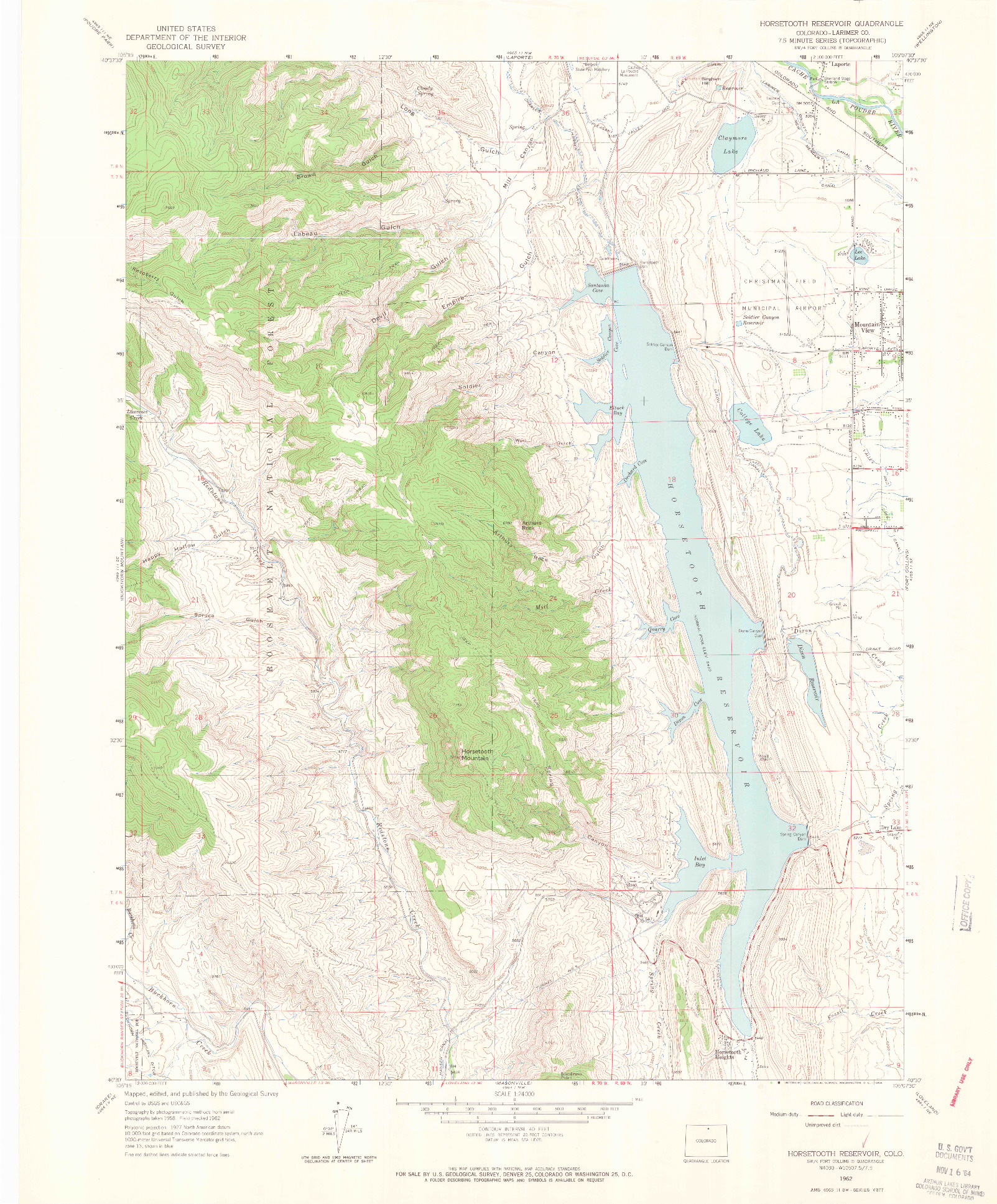 USGS 1:24000-SCALE QUADRANGLE FOR HORSETOOTH RESERVOIR, CO 1962