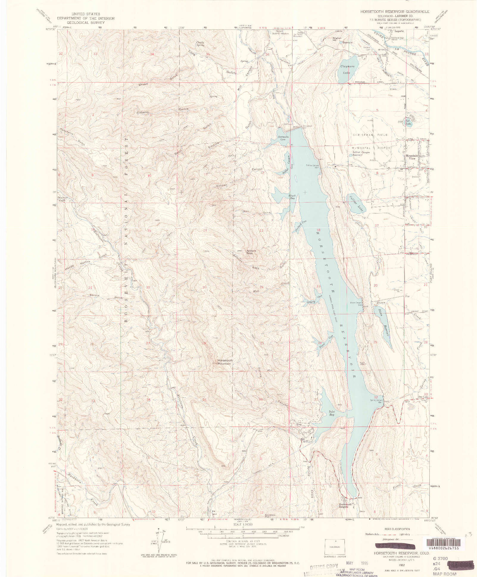 USGS 1:24000-SCALE QUADRANGLE FOR HORSETOOTH RESERVOIR, CO 1962