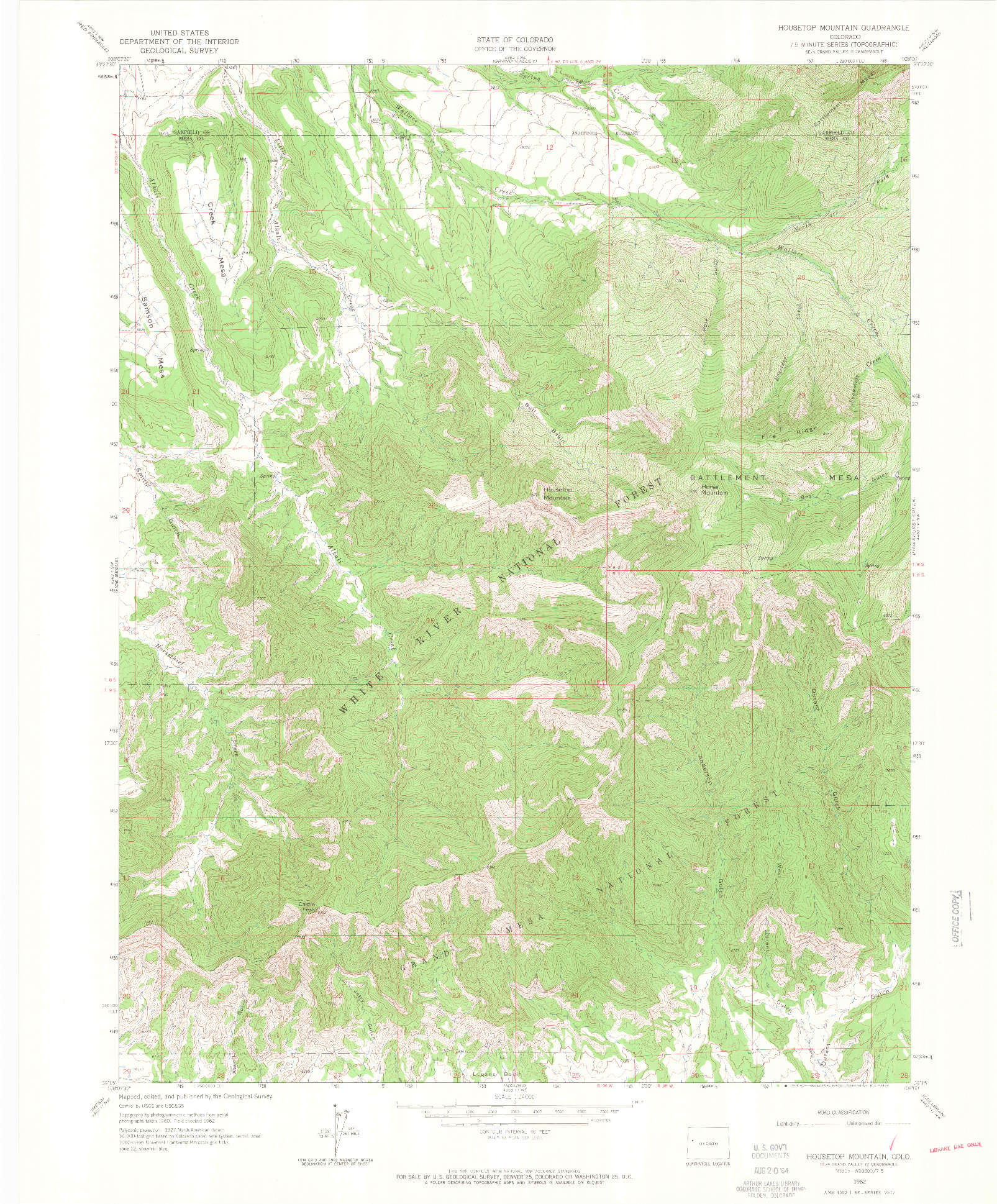 USGS 1:24000-SCALE QUADRANGLE FOR HOUSETOP MOUNTAIN, CO 1962