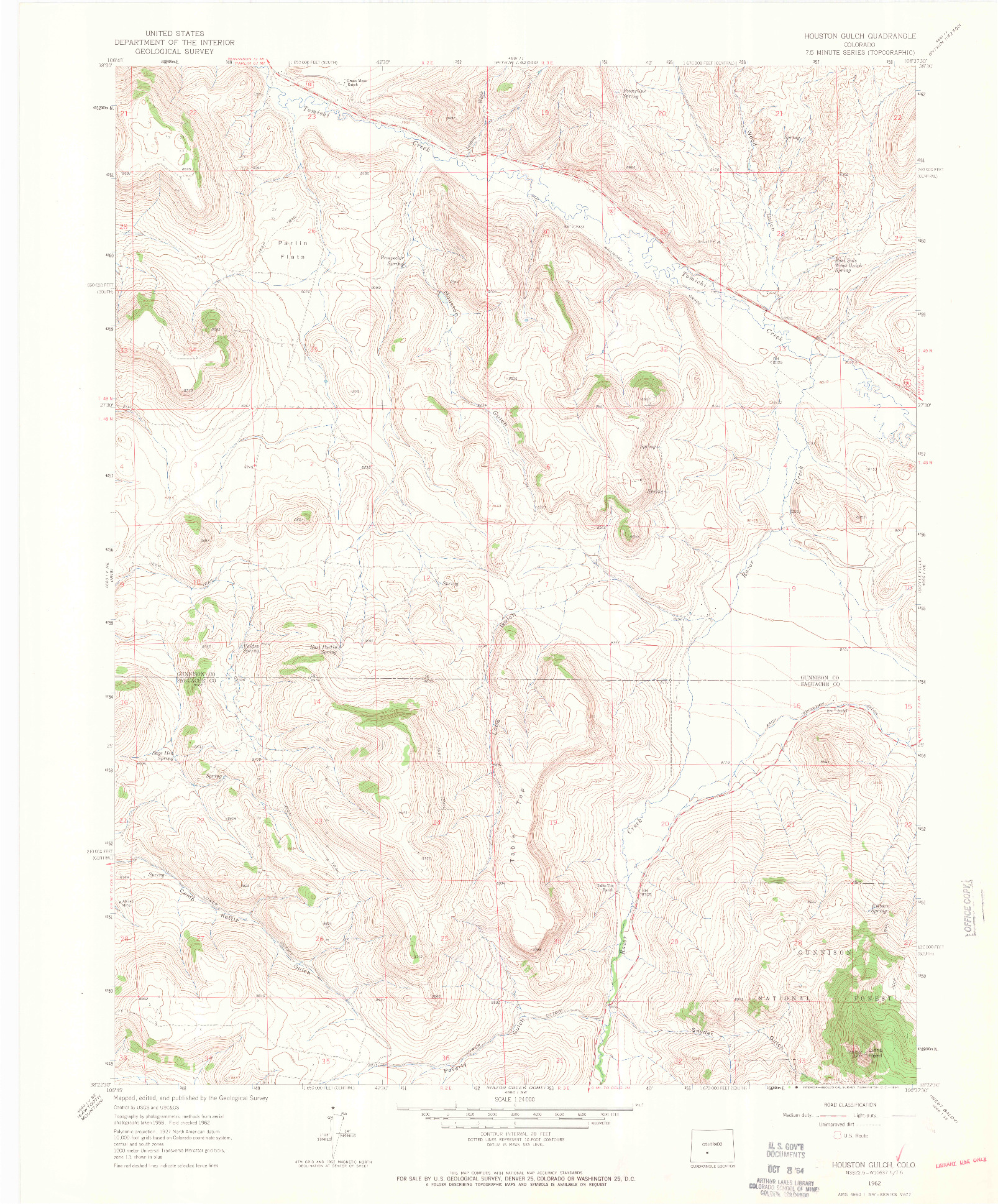 USGS 1:24000-SCALE QUADRANGLE FOR HOUSTON GULCH, CO 1962