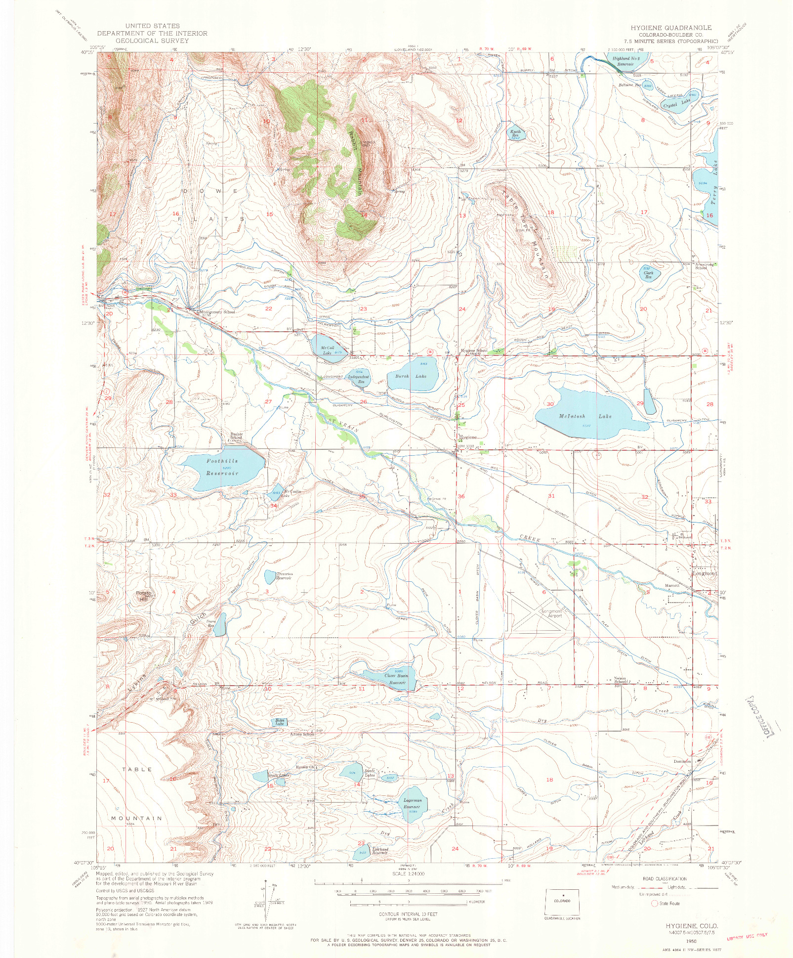 USGS 1:24000-SCALE QUADRANGLE FOR HYGIENE, CO 1950