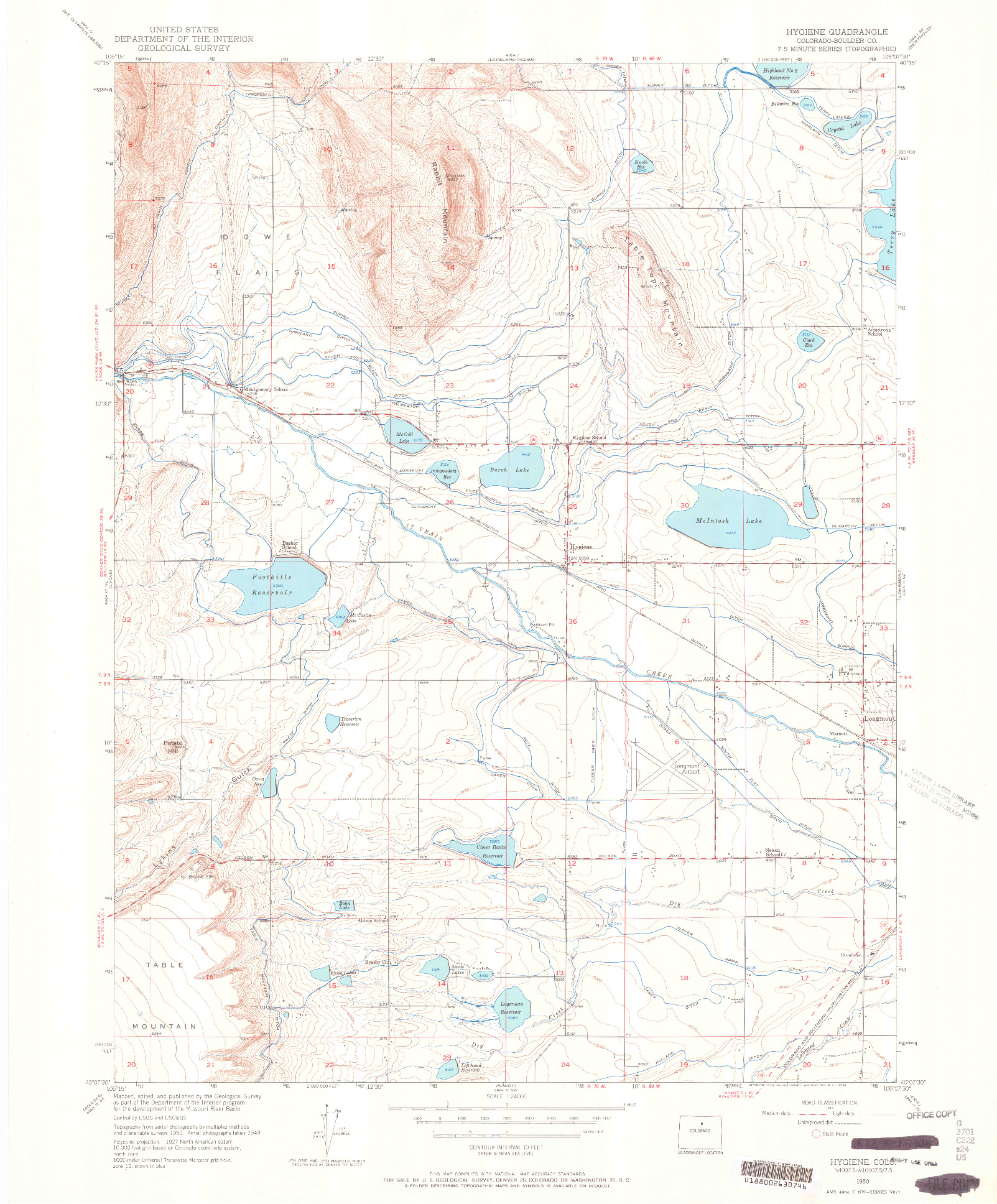 USGS 1:24000-SCALE QUADRANGLE FOR HYGIENE, CO 1950