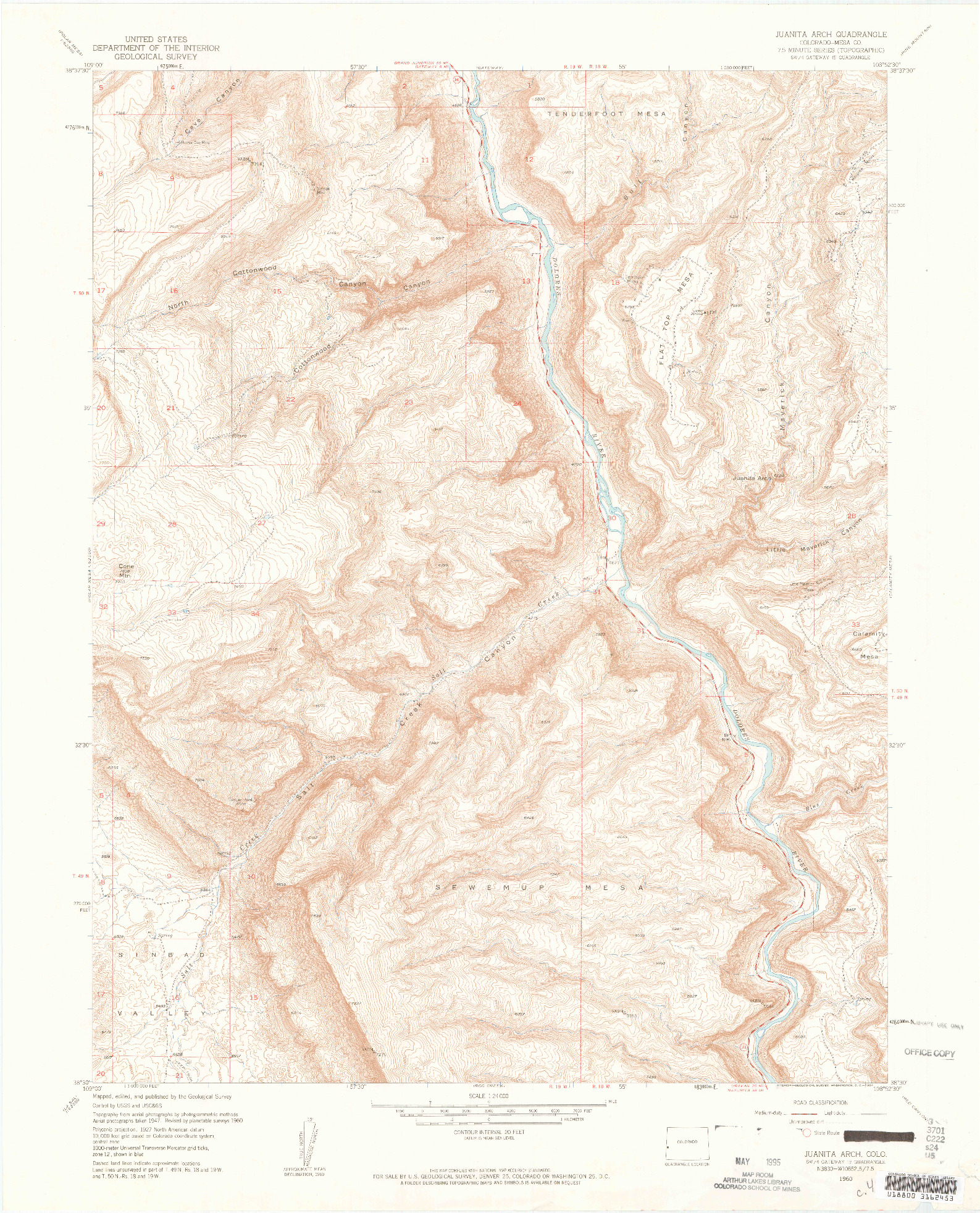 USGS 1:24000-SCALE QUADRANGLE FOR JUANITA ARCH, CO 1960