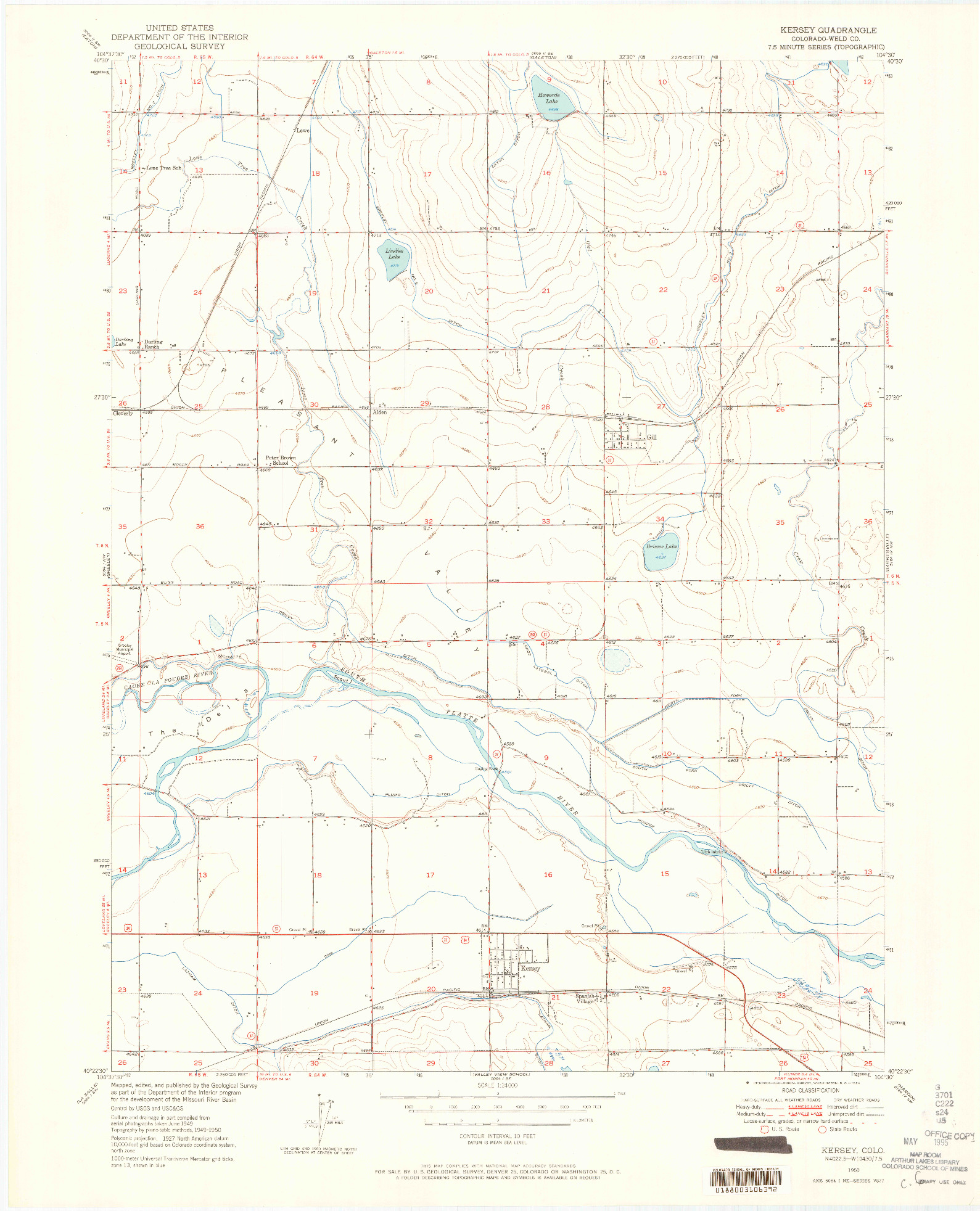 USGS 1:24000-SCALE QUADRANGLE FOR KERSEY, CO 1950