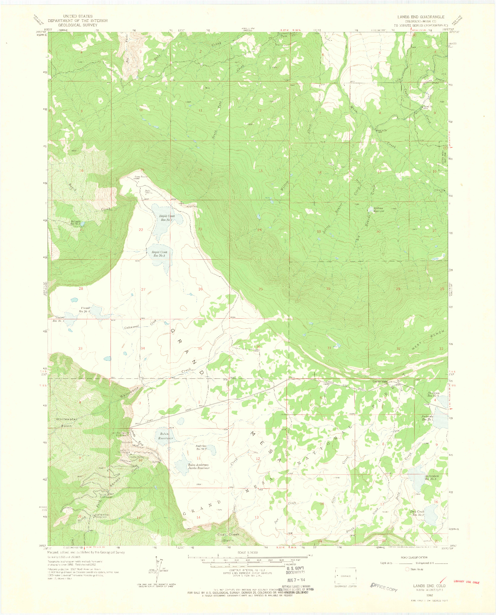USGS 1:24000-SCALE QUADRANGLE FOR LANDS END, CO 1962