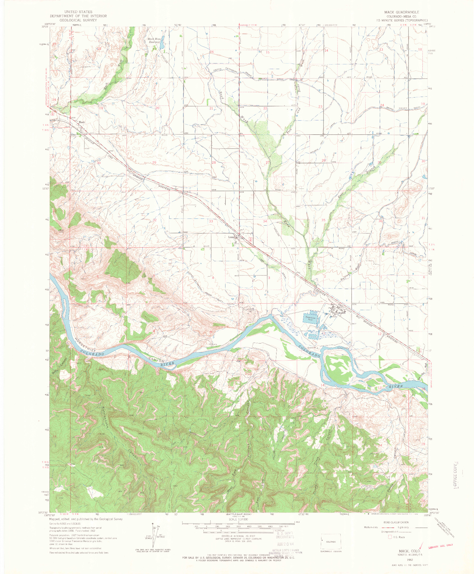 USGS 1:24000-SCALE QUADRANGLE FOR MACK, CO 1962