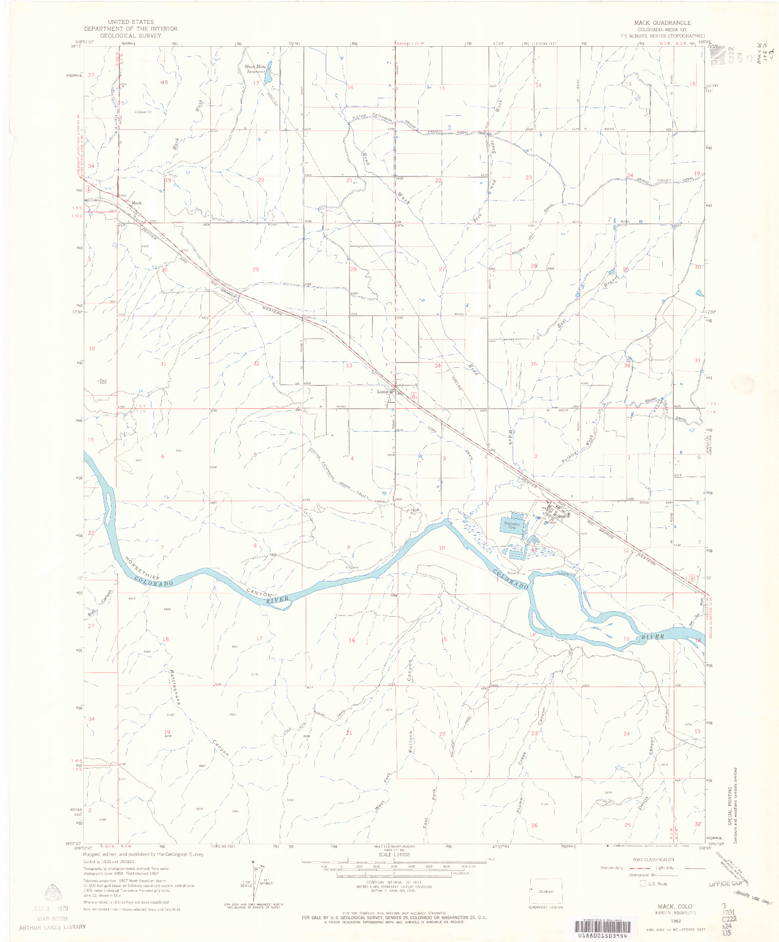 USGS 1:24000-SCALE QUADRANGLE FOR MACK, CO 1962