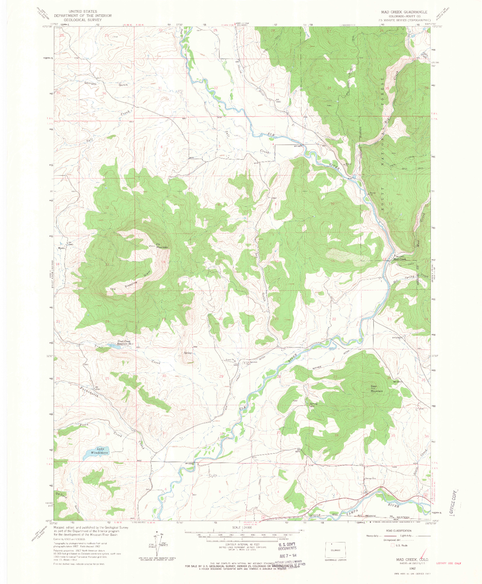 USGS 1:24000-SCALE QUADRANGLE FOR MAD CREEK, CO 1962