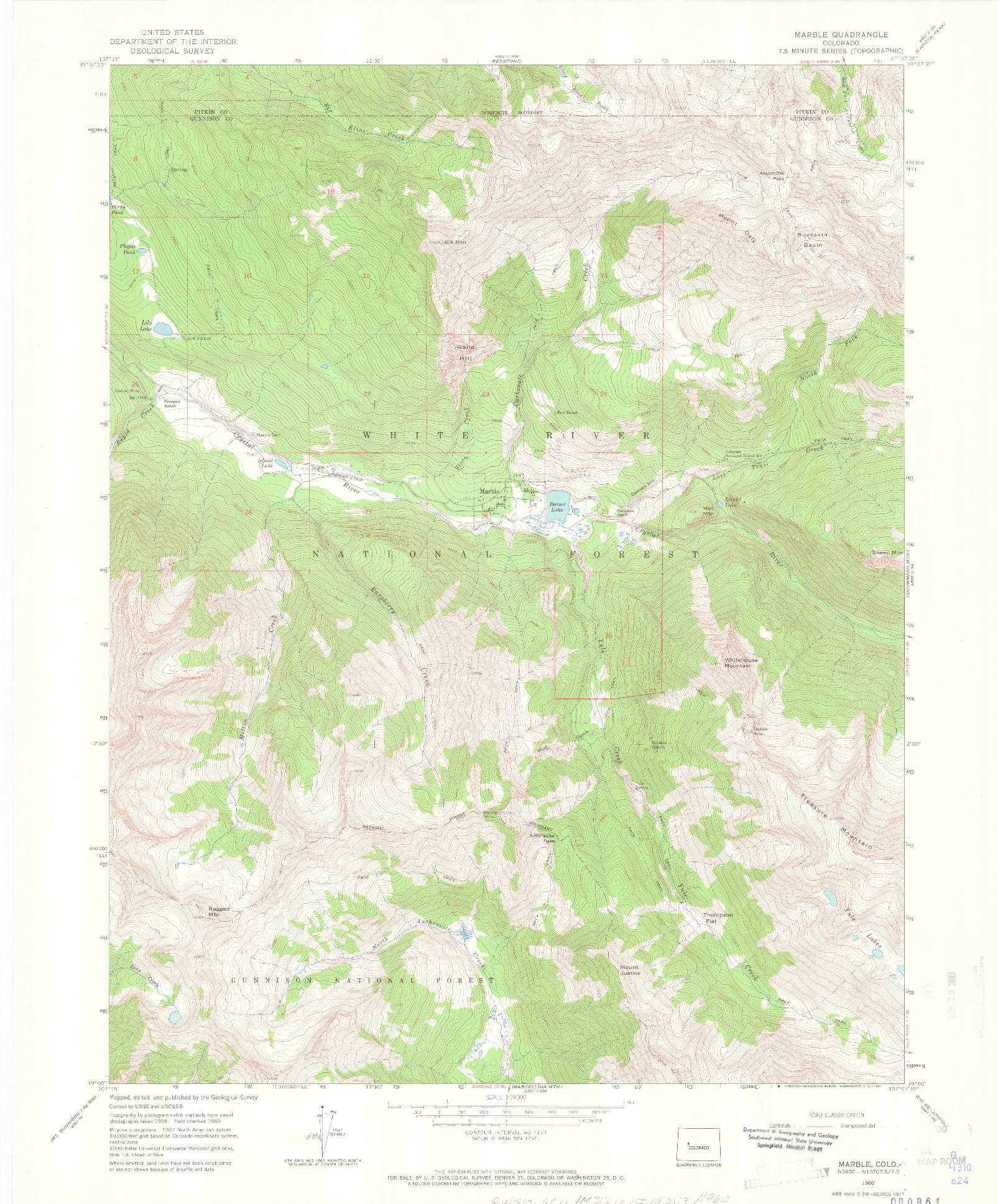 USGS 1:24000-SCALE QUADRANGLE FOR MARBLE, CO 1960