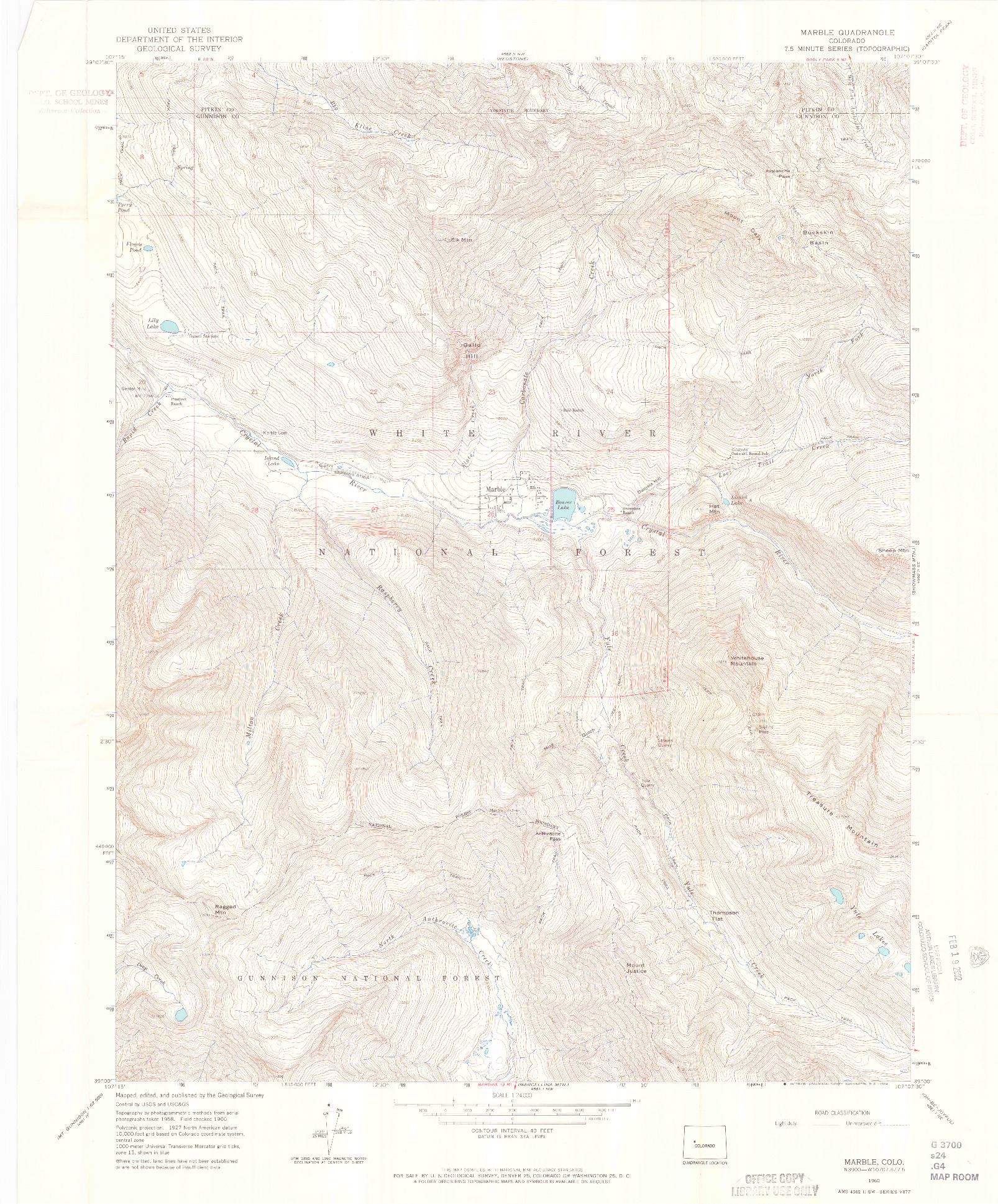 USGS 1:24000-SCALE QUADRANGLE FOR MARBLE, CO 1960