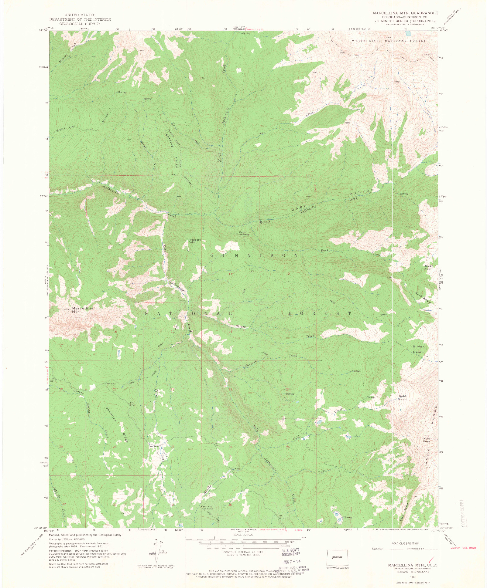 USGS 1:24000-SCALE QUADRANGLE FOR MARCELLINA MOUNTAIN, CO 1961