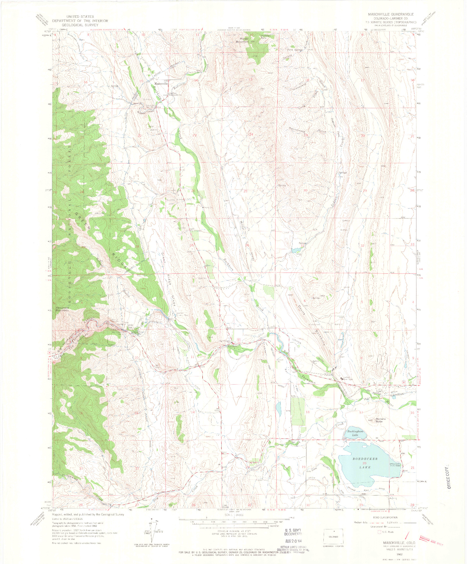 USGS 1:24000-SCALE QUADRANGLE FOR MASONVILLE, CO 1962