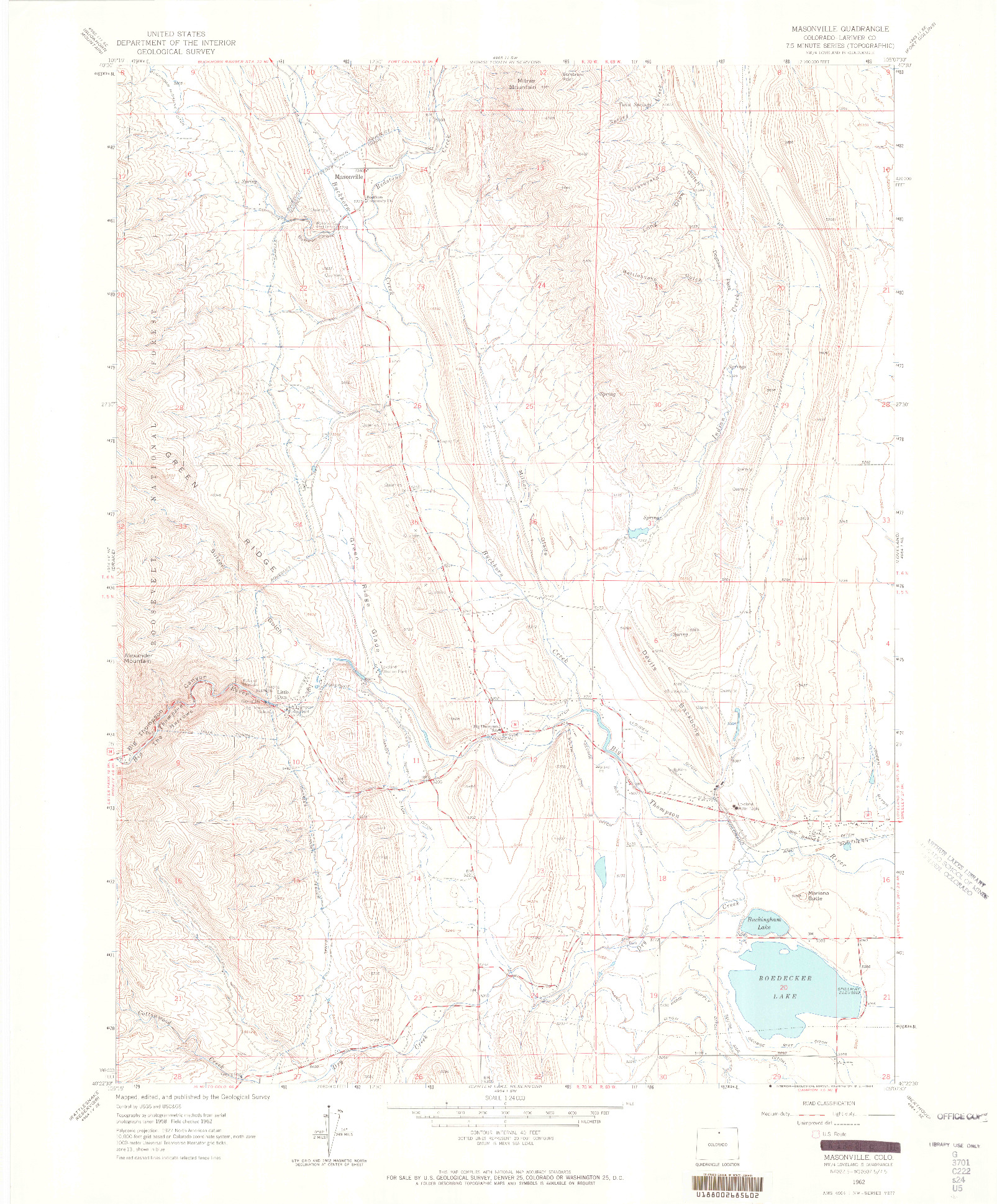 USGS 1:24000-SCALE QUADRANGLE FOR MASONVILLE, CO 1962