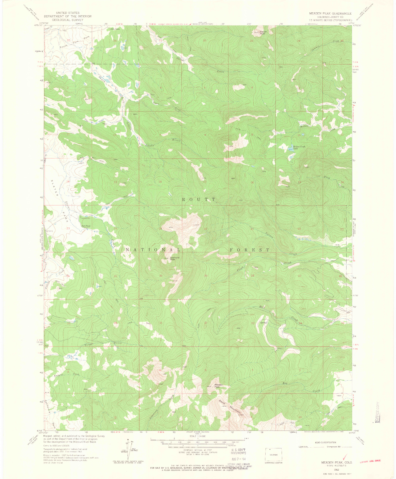 USGS 1:24000-SCALE QUADRANGLE FOR MEADEN PEAK, CO 1962