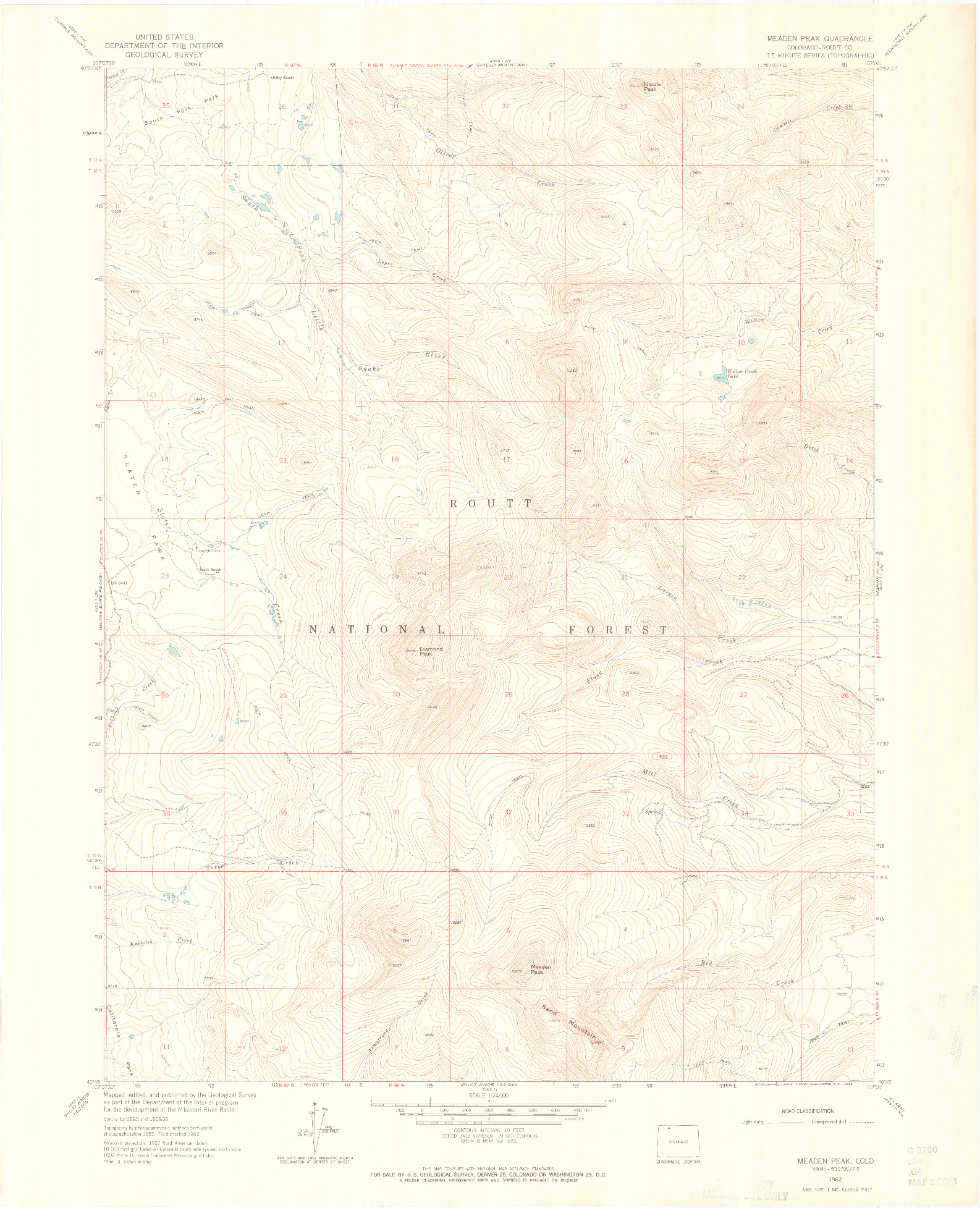 USGS 1:24000-SCALE QUADRANGLE FOR MEADEN PEAK, CO 1962