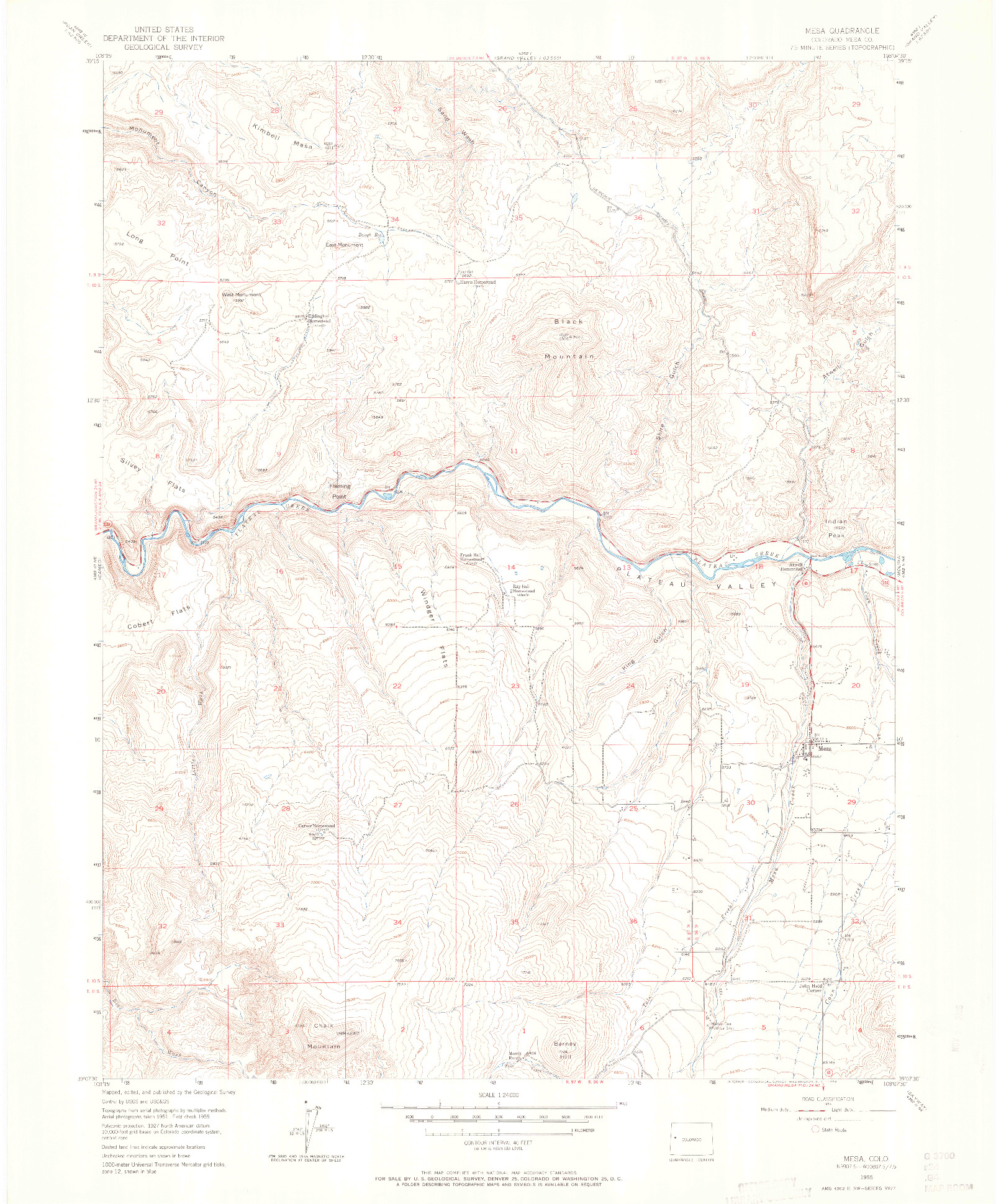 USGS 1:24000-SCALE QUADRANGLE FOR MESA, CO 1955