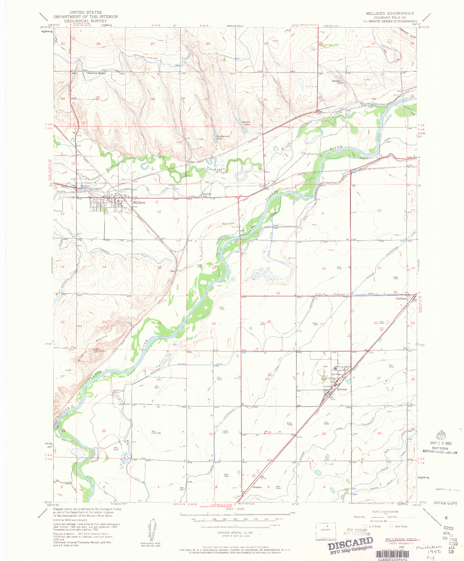 USGS 1:24000-SCALE QUADRANGLE FOR MILLIKEN, CO 1950