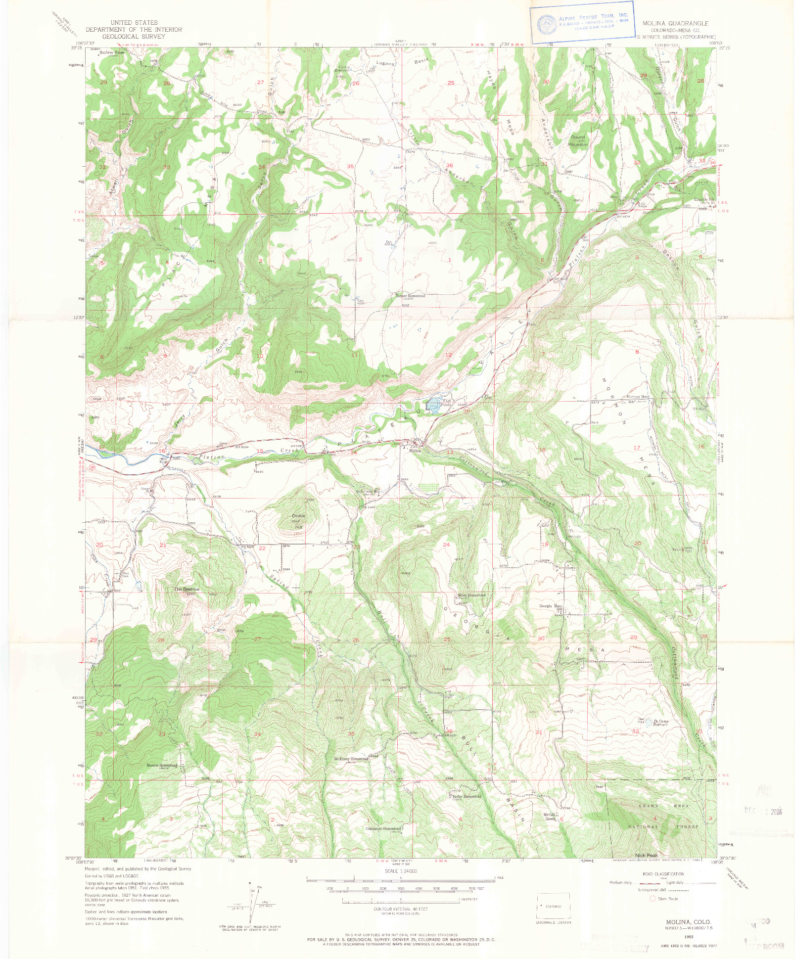 USGS 1:24000-SCALE QUADRANGLE FOR MOLINA, CO 1955