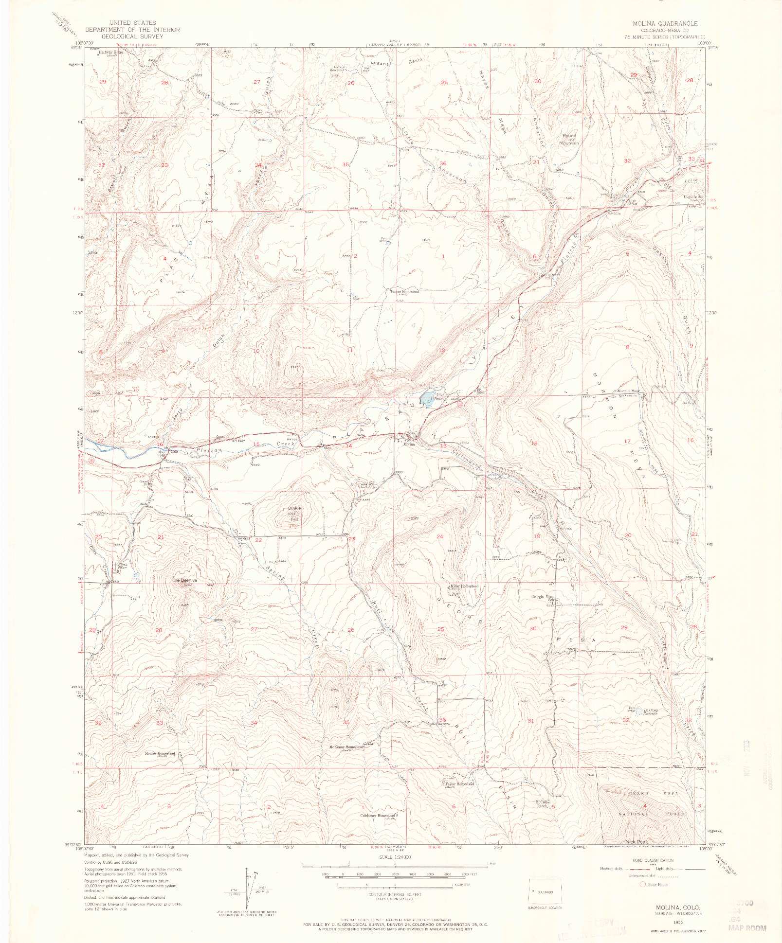 USGS 1:24000-SCALE QUADRANGLE FOR MOLINA, CO 1955