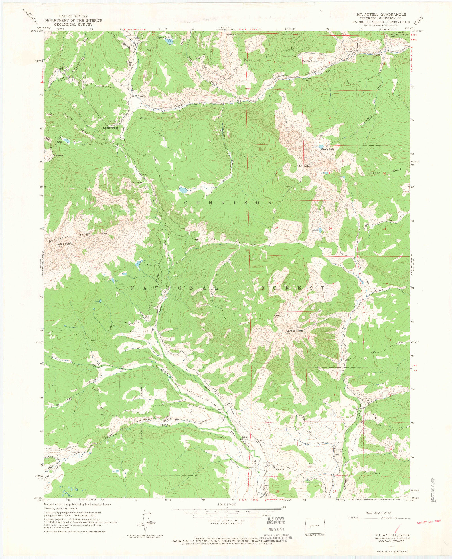 USGS 1:24000-SCALE QUADRANGLE FOR MOUNT AXTELL, CO 1961