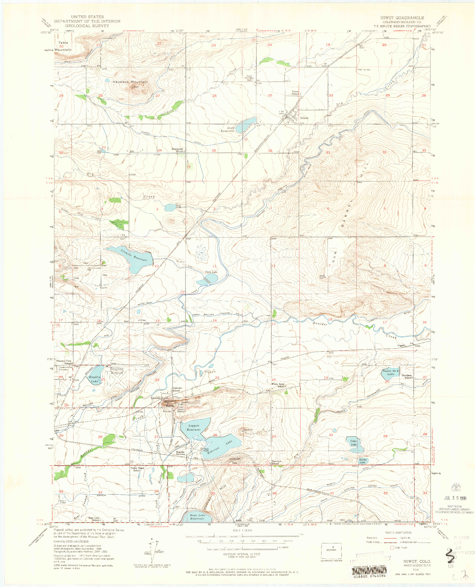 USGS 1:24000-SCALE QUADRANGLE FOR NIWOT, CO 1950