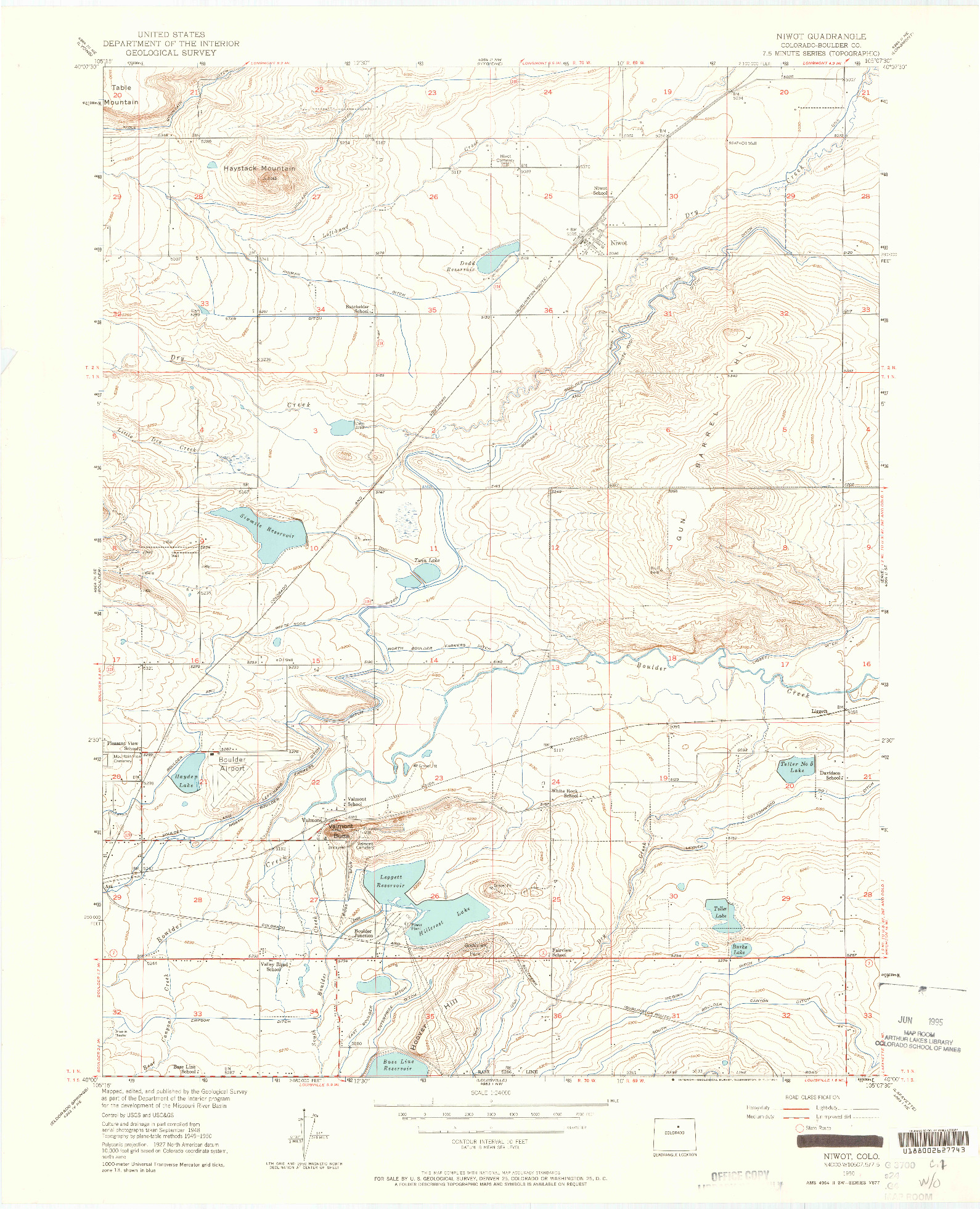 USGS 1:24000-SCALE QUADRANGLE FOR NIWOT, CO 1950