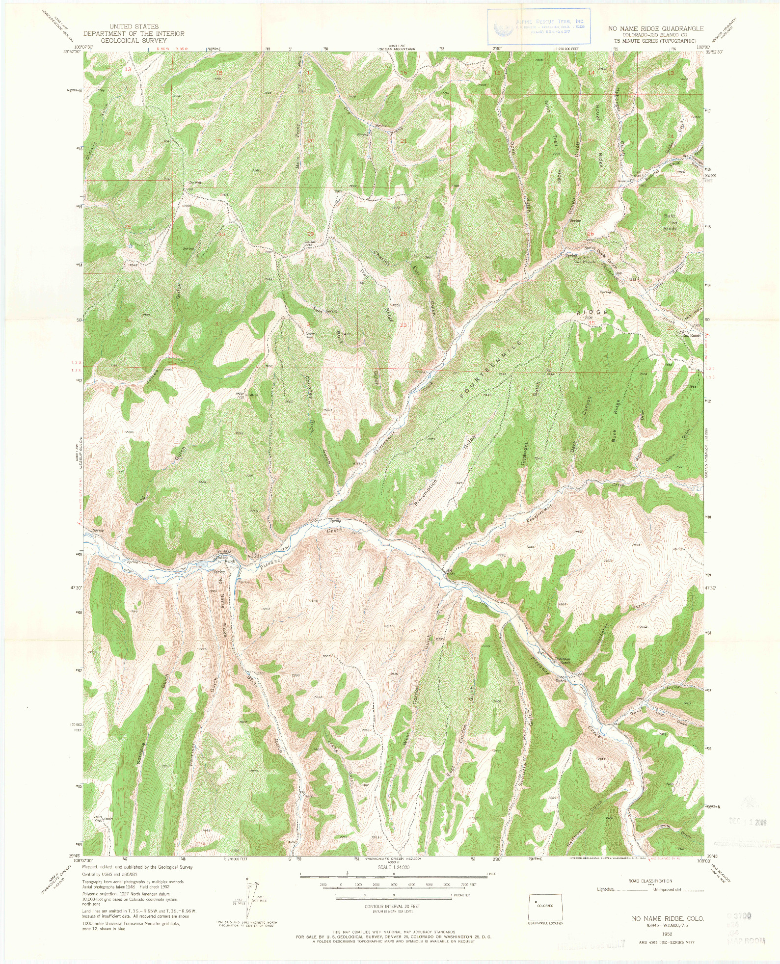 USGS 1:24000-SCALE QUADRANGLE FOR NO NAME RIDGE, CO 1952