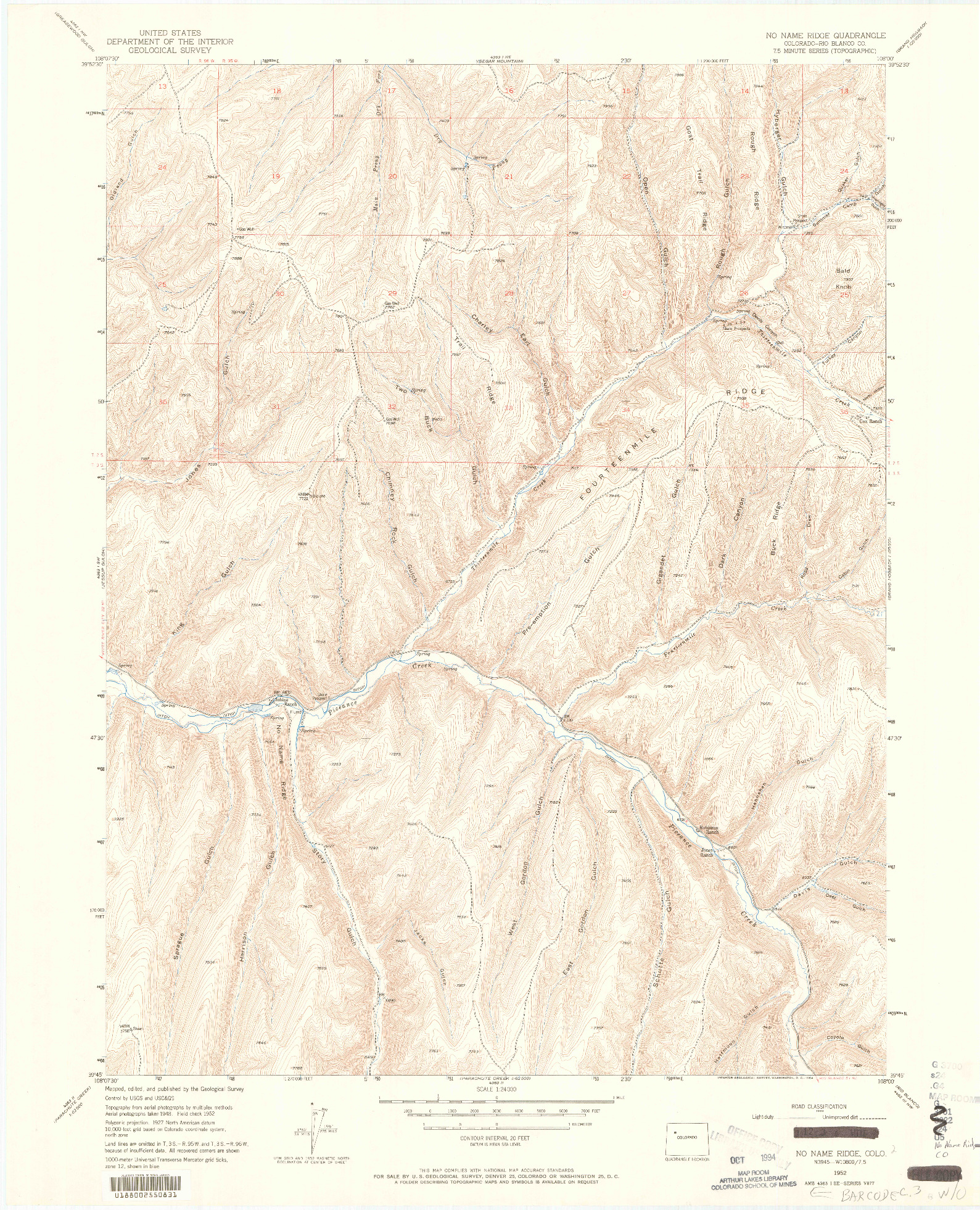 USGS 1:24000-SCALE QUADRANGLE FOR NO NAME RIDGE, CO 1952