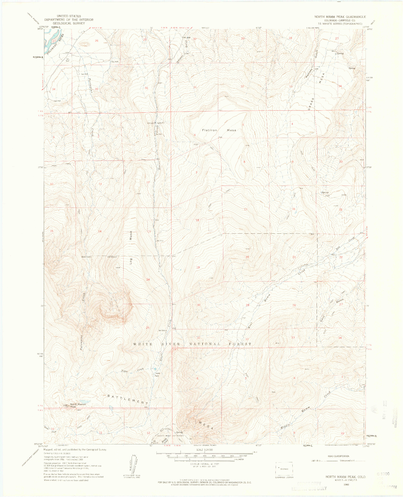 USGS 1:24000-SCALE QUADRANGLE FOR NORTH MAMM PEAK, CO 1960