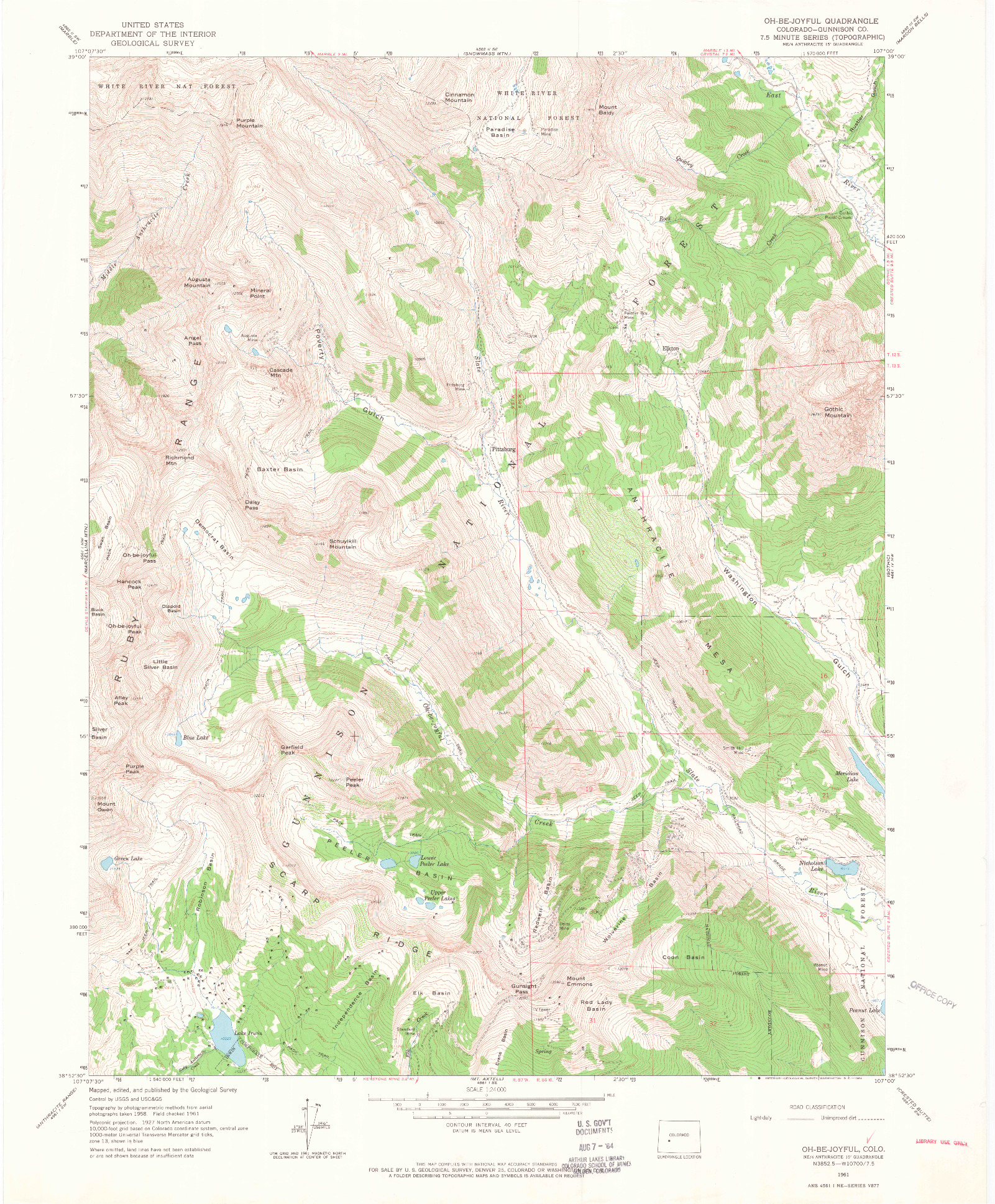 USGS 1:24000-SCALE QUADRANGLE FOR OH-BE-JOYFUL, CO 1961