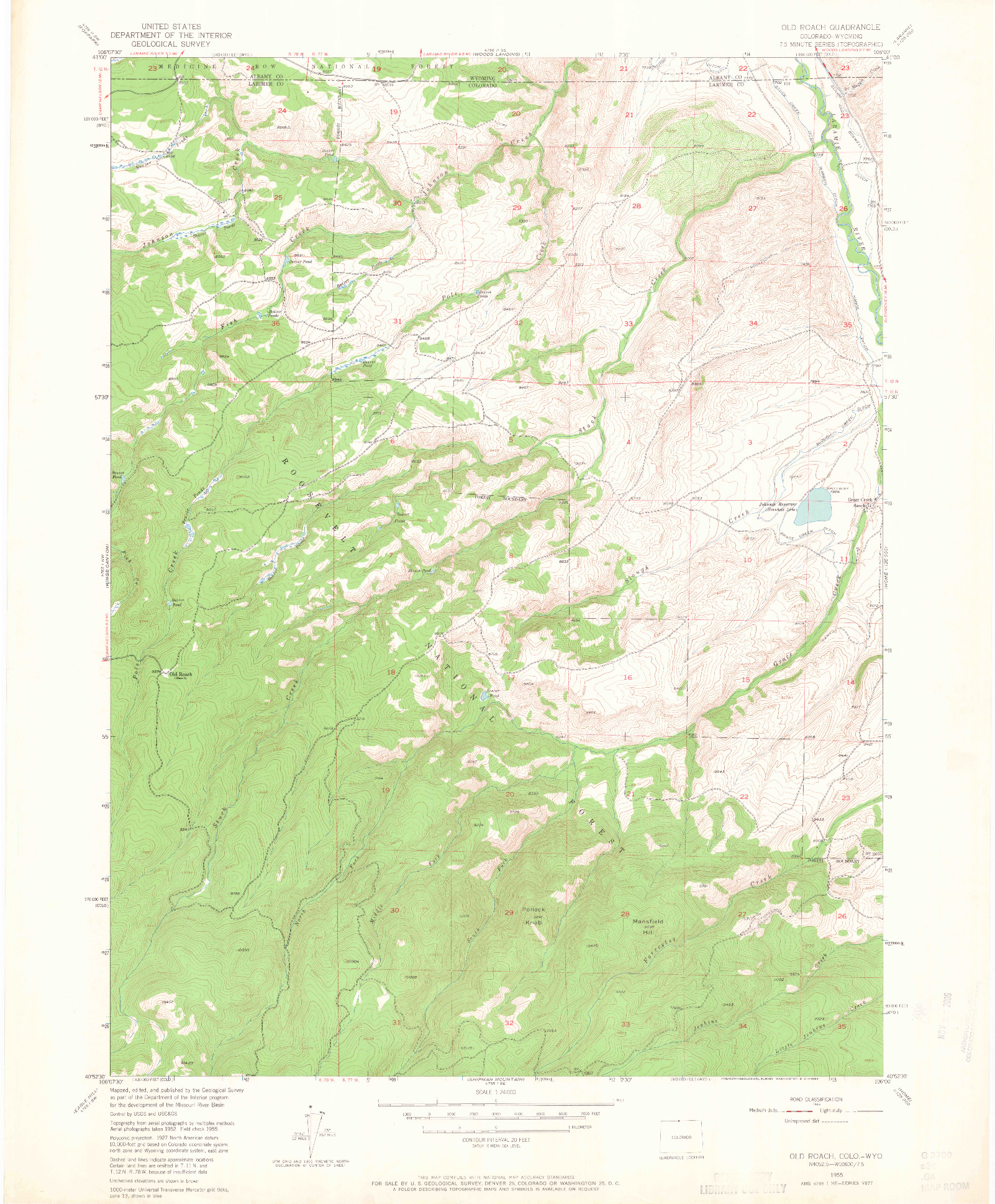 USGS 1:24000-SCALE QUADRANGLE FOR OLD ROACH, CO 1955