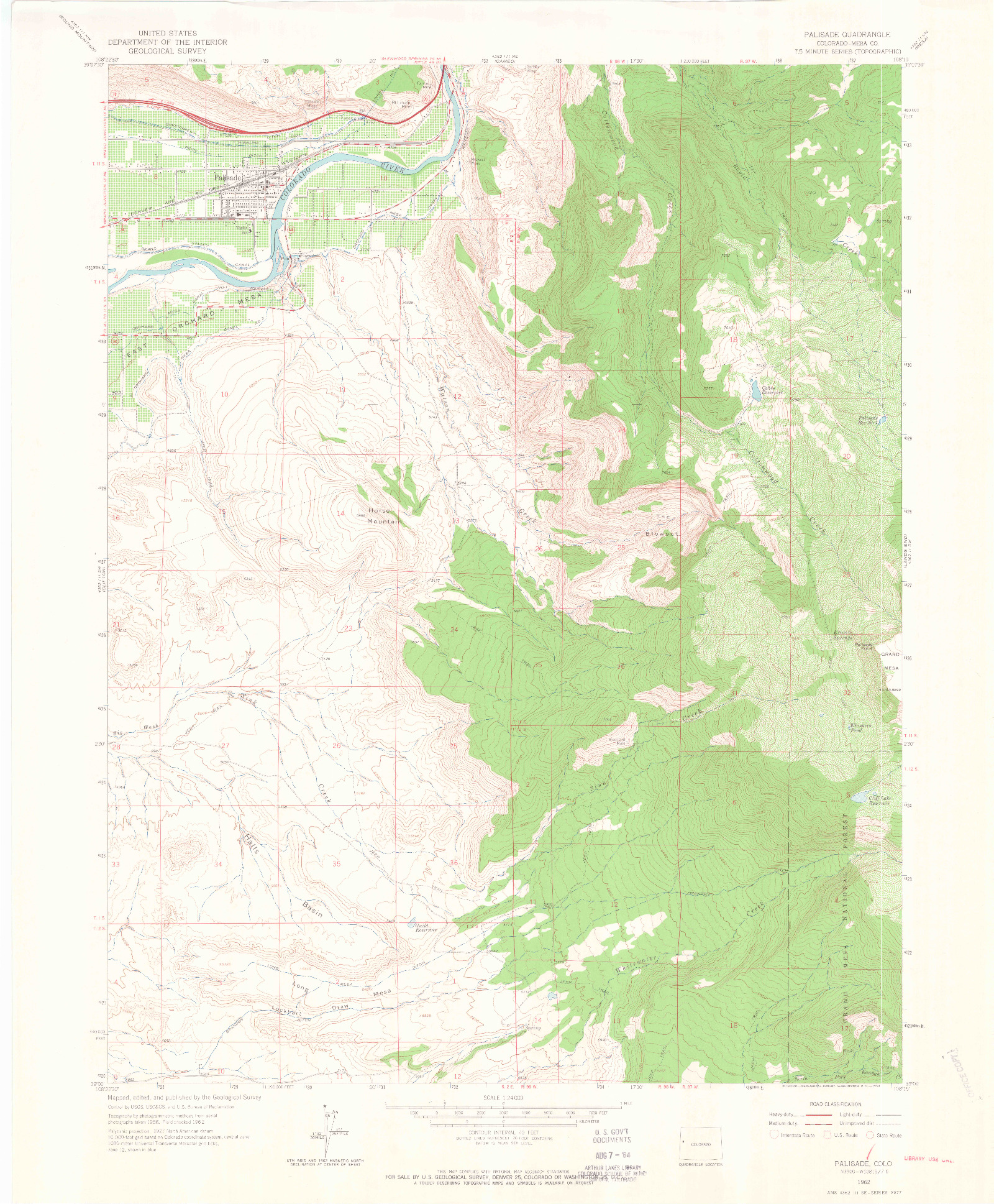 USGS 1:24000-SCALE QUADRANGLE FOR PALISADE, CO 1962
