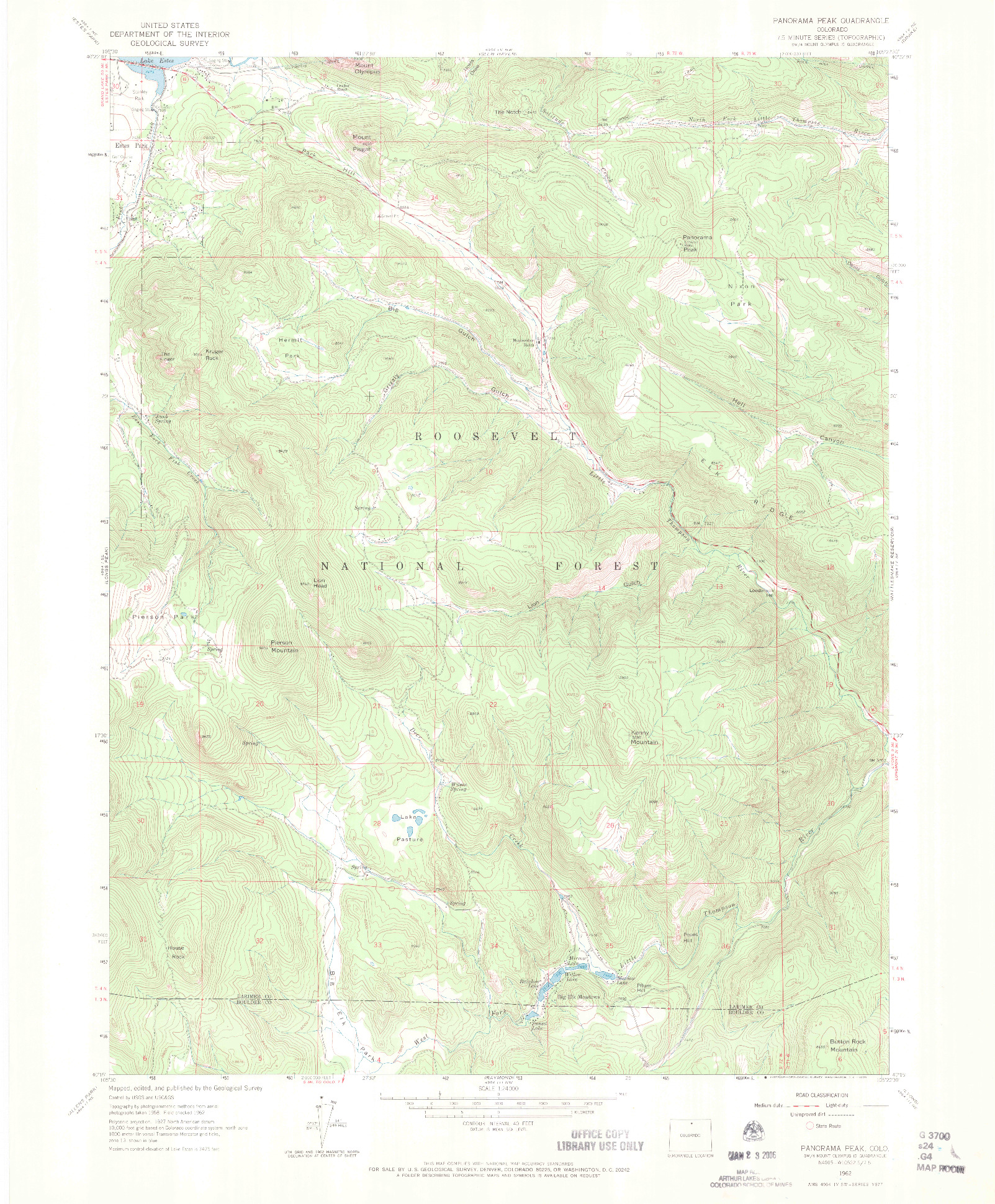 USGS 1:24000-SCALE QUADRANGLE FOR PANORAMA PEAK, CO 1962