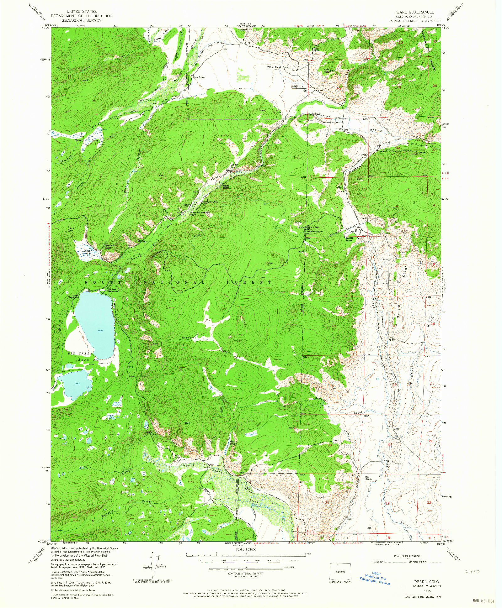 USGS 1:24000-SCALE QUADRANGLE FOR PEARL, CO 1955