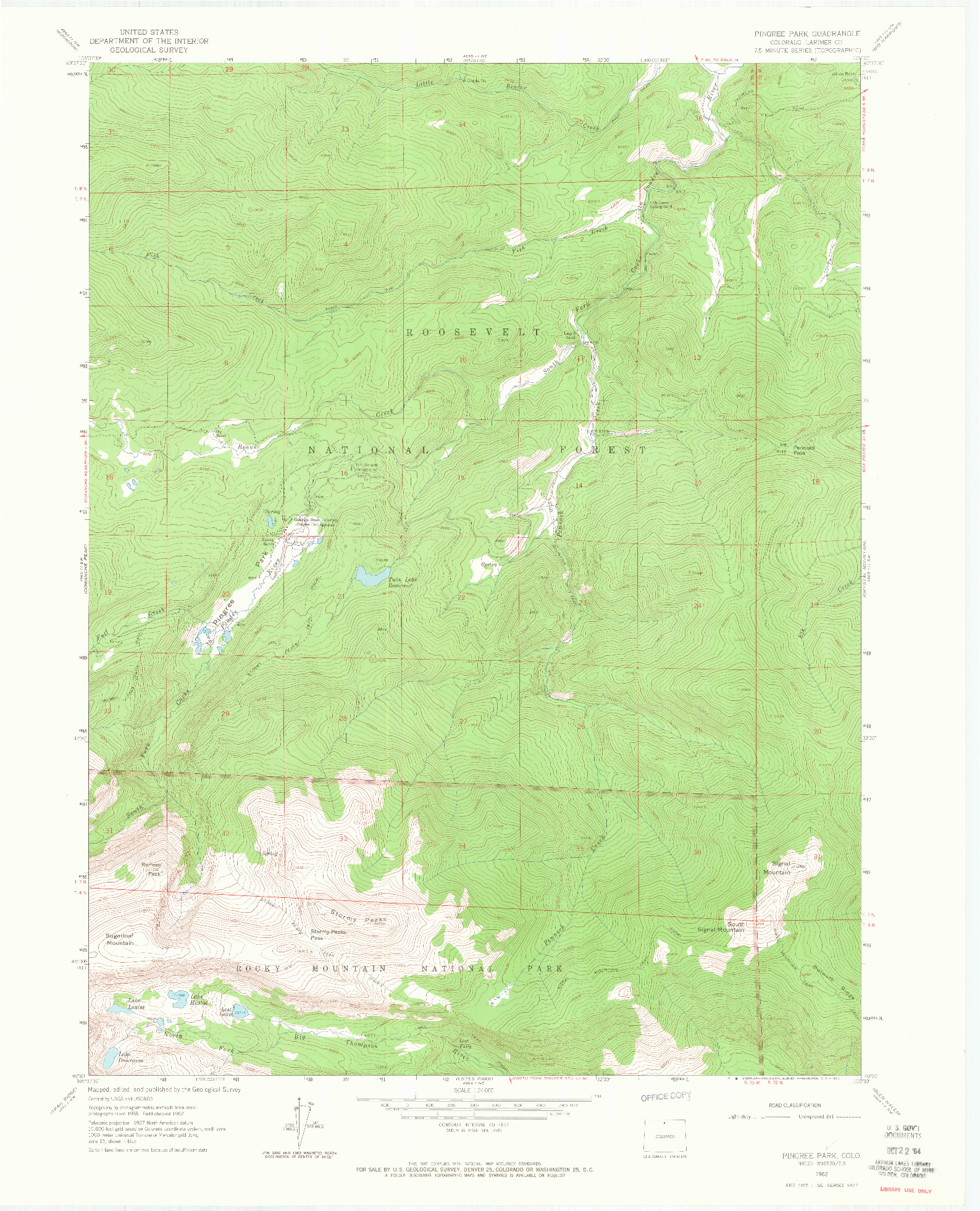 USGS 1:24000-SCALE QUADRANGLE FOR PINGREE PARK, CO 1962