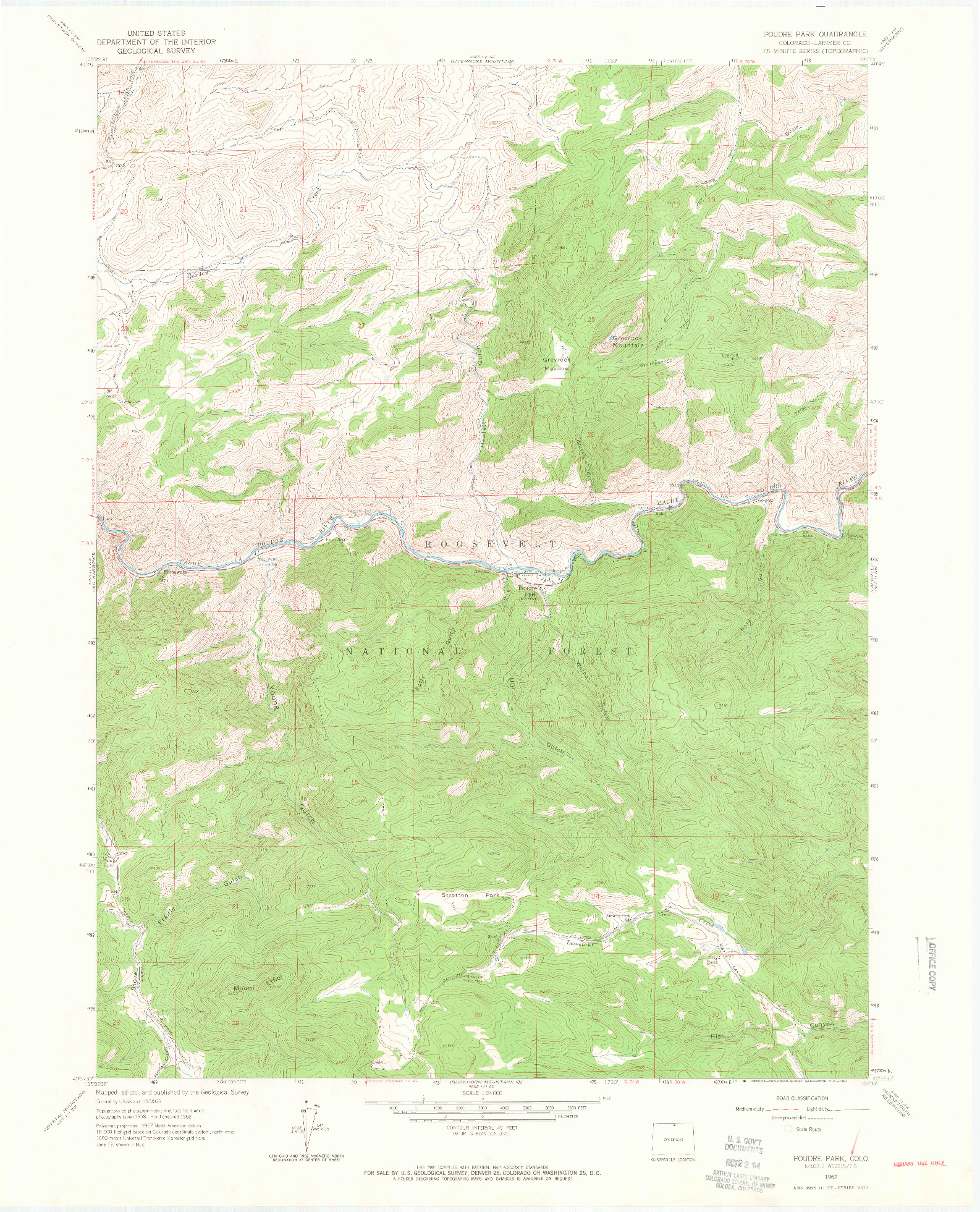 USGS 1:24000-SCALE QUADRANGLE FOR POUDRE PARK, CO 1962