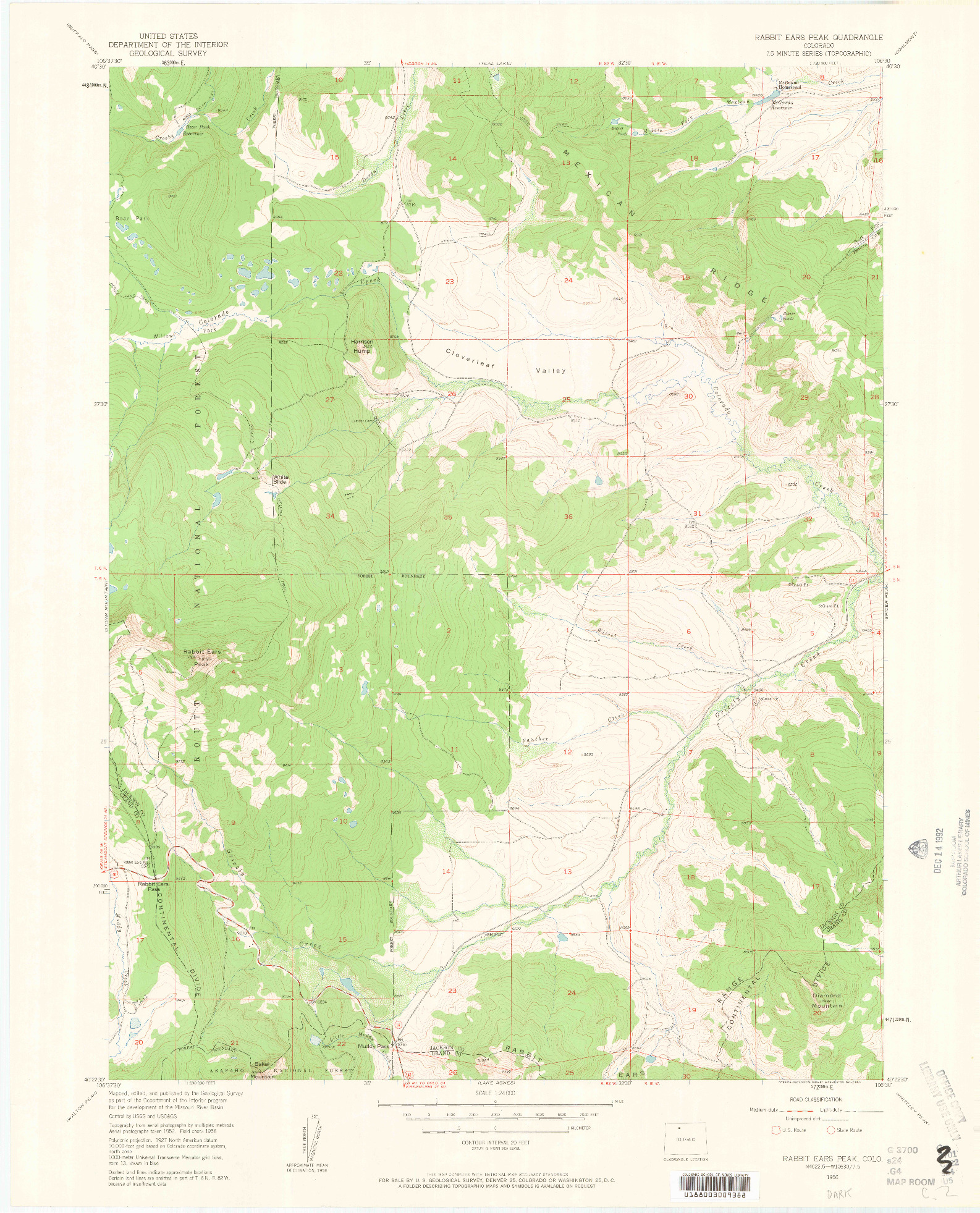 USGS 1:24000-SCALE QUADRANGLE FOR RABBIT EARS PEAK, CO 1956