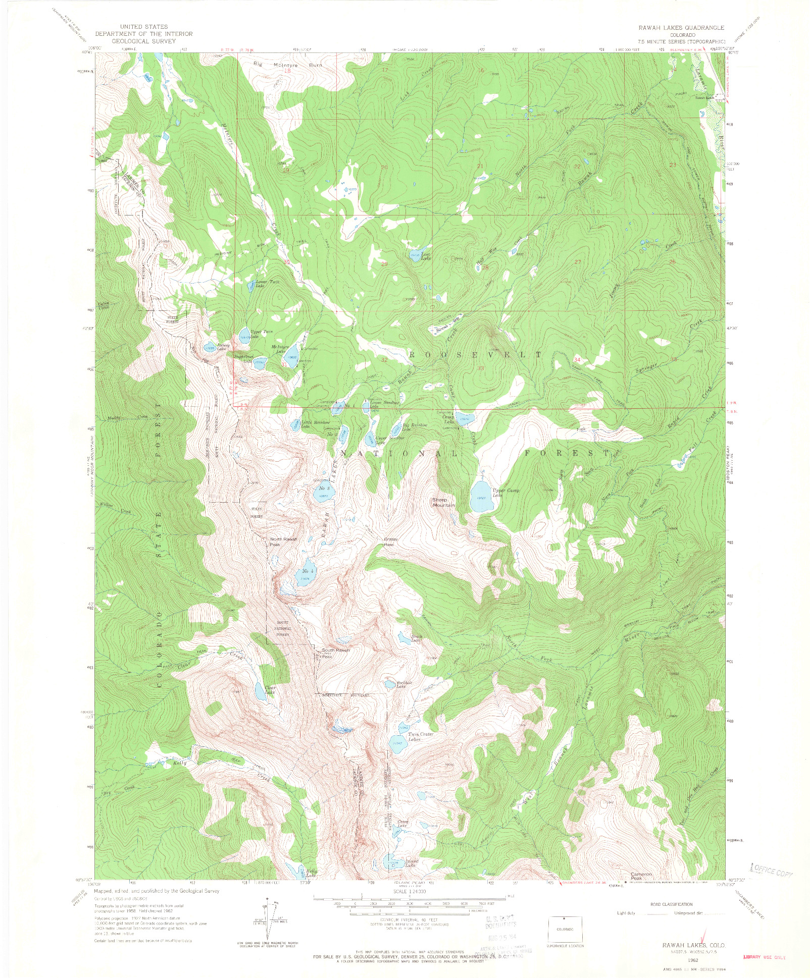 USGS 1:24000-SCALE QUADRANGLE FOR RAWAH LAKES, CO 1962