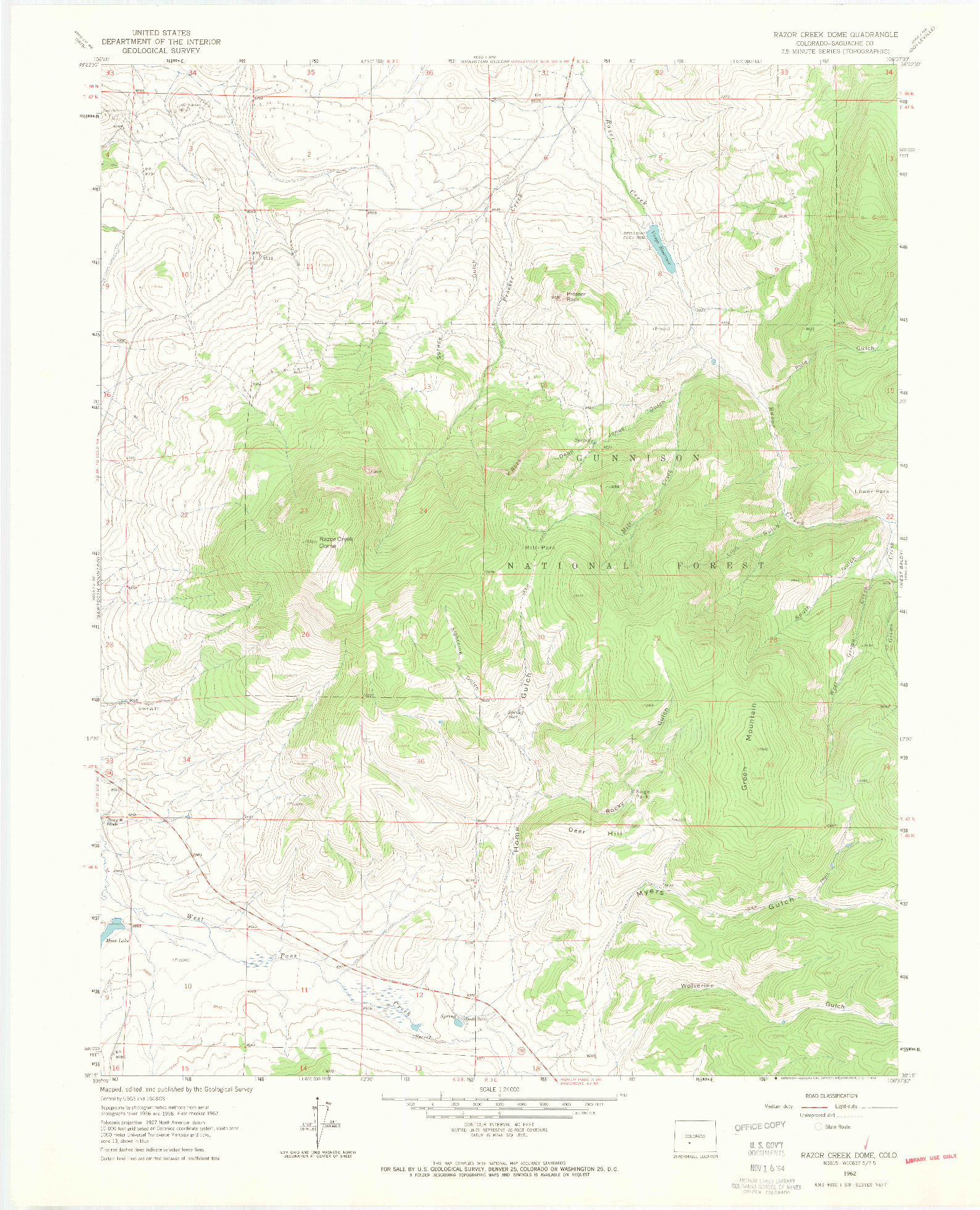 USGS 1:24000-SCALE QUADRANGLE FOR RAZOR CREEK DOME, CO 1962