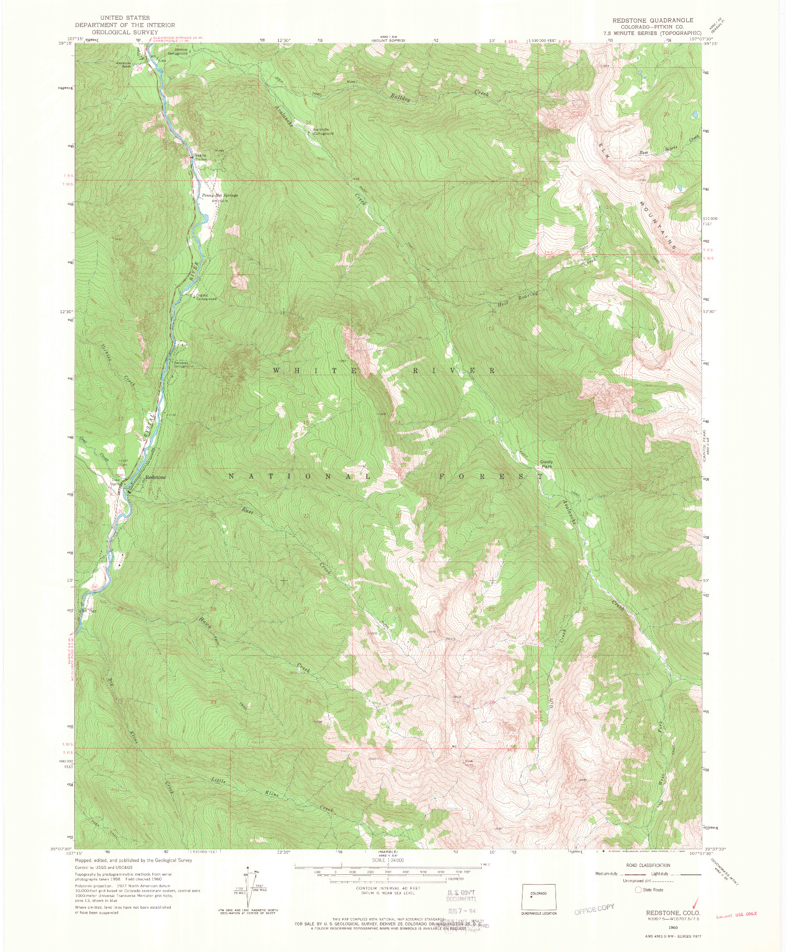 USGS 1:24000-SCALE QUADRANGLE FOR REDSTONE, CO 1960