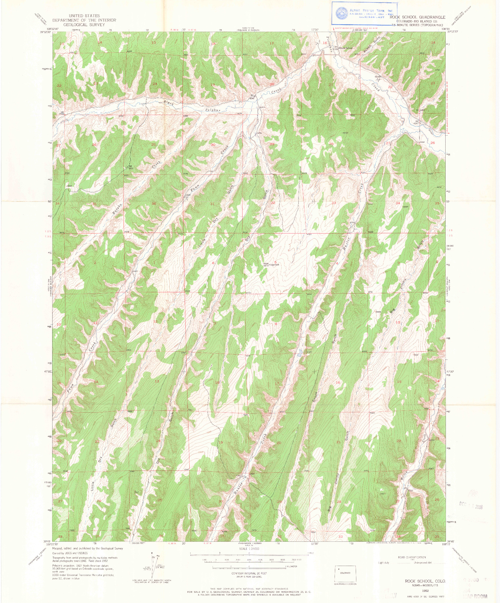 USGS 1:24000-SCALE QUADRANGLE FOR ROCK SCHOOL, CO 1952