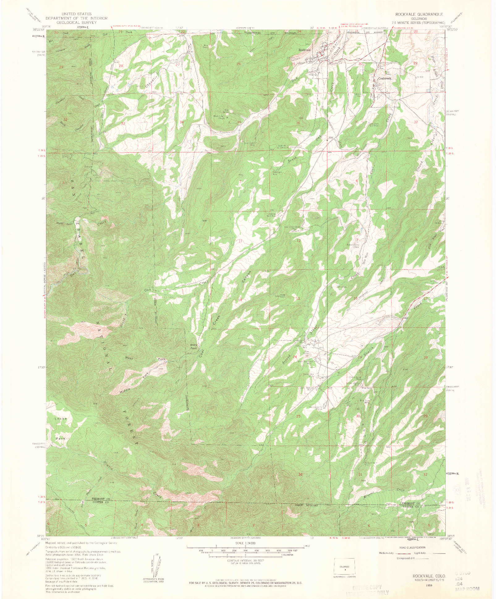 USGS 1:24000-SCALE QUADRANGLE FOR ROCKVALE, CO 1959