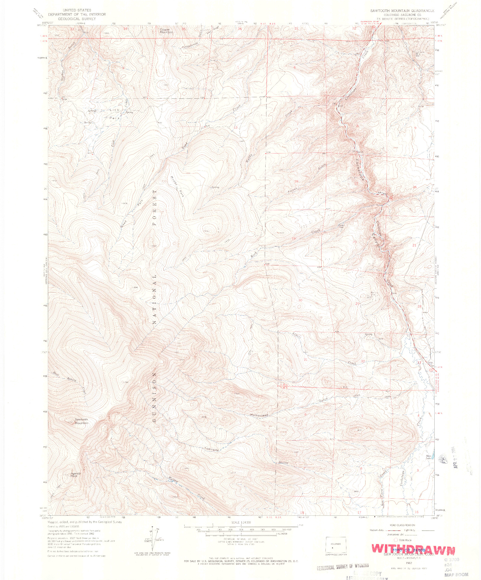 USGS 1:24000-SCALE QUADRANGLE FOR SAWTOOTH MOUNTAIN, CO 1962