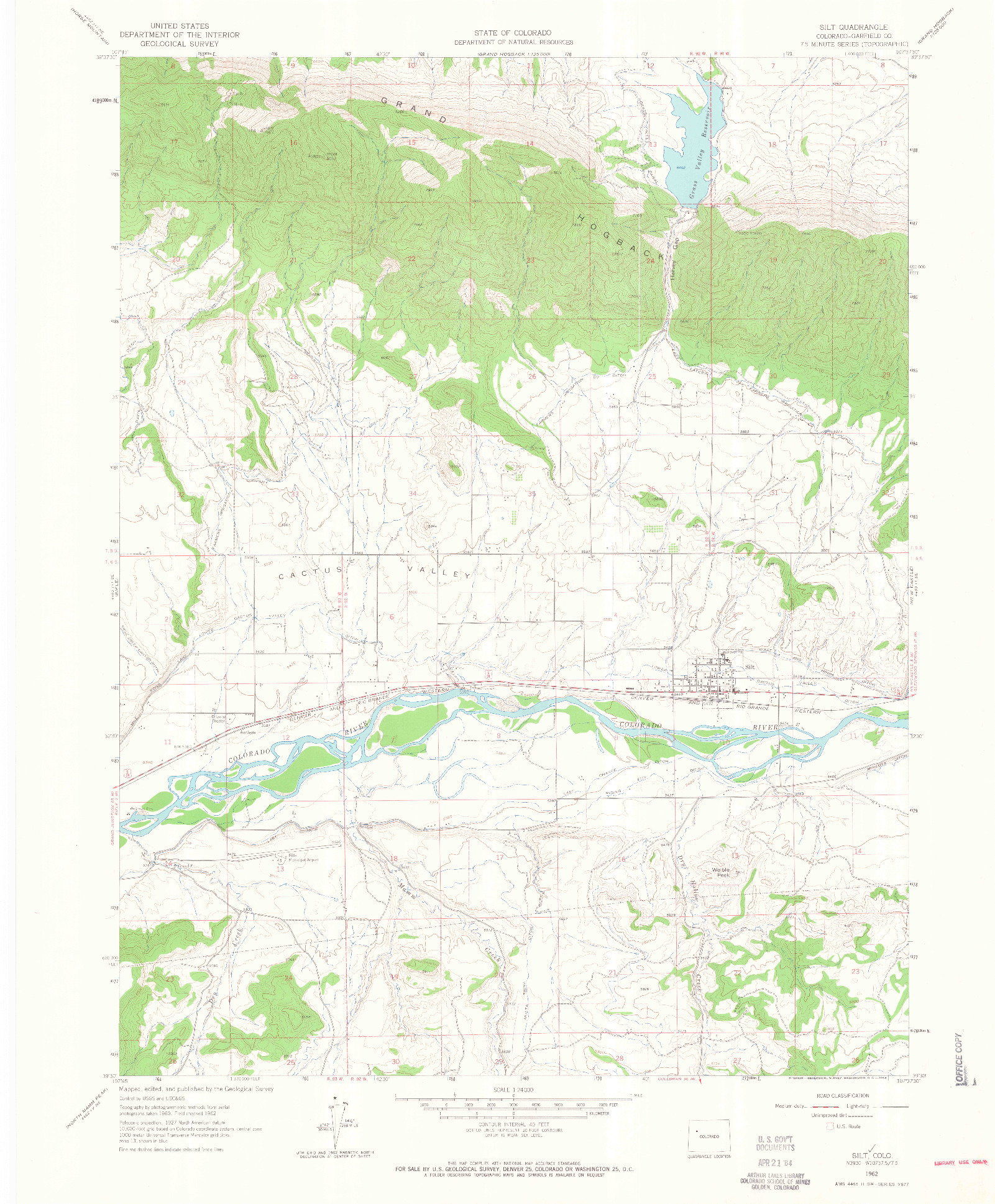 USGS 1:24000-SCALE QUADRANGLE FOR SILT, CO 1962