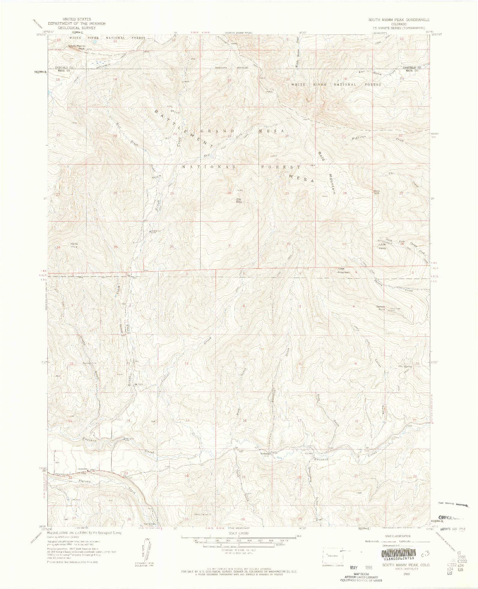 USGS 1:24000-SCALE QUADRANGLE FOR SOUTH MAMM PEAK, CO 1960