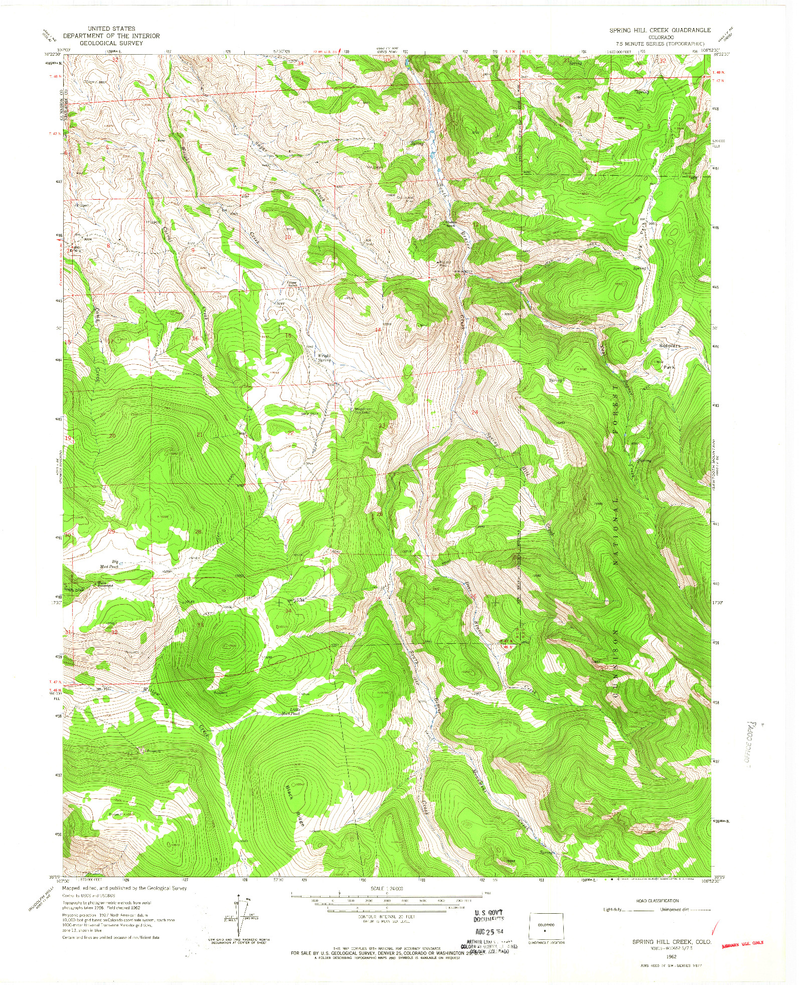 USGS 1:24000-SCALE QUADRANGLE FOR SPRING HILL CREEK, CO 1962