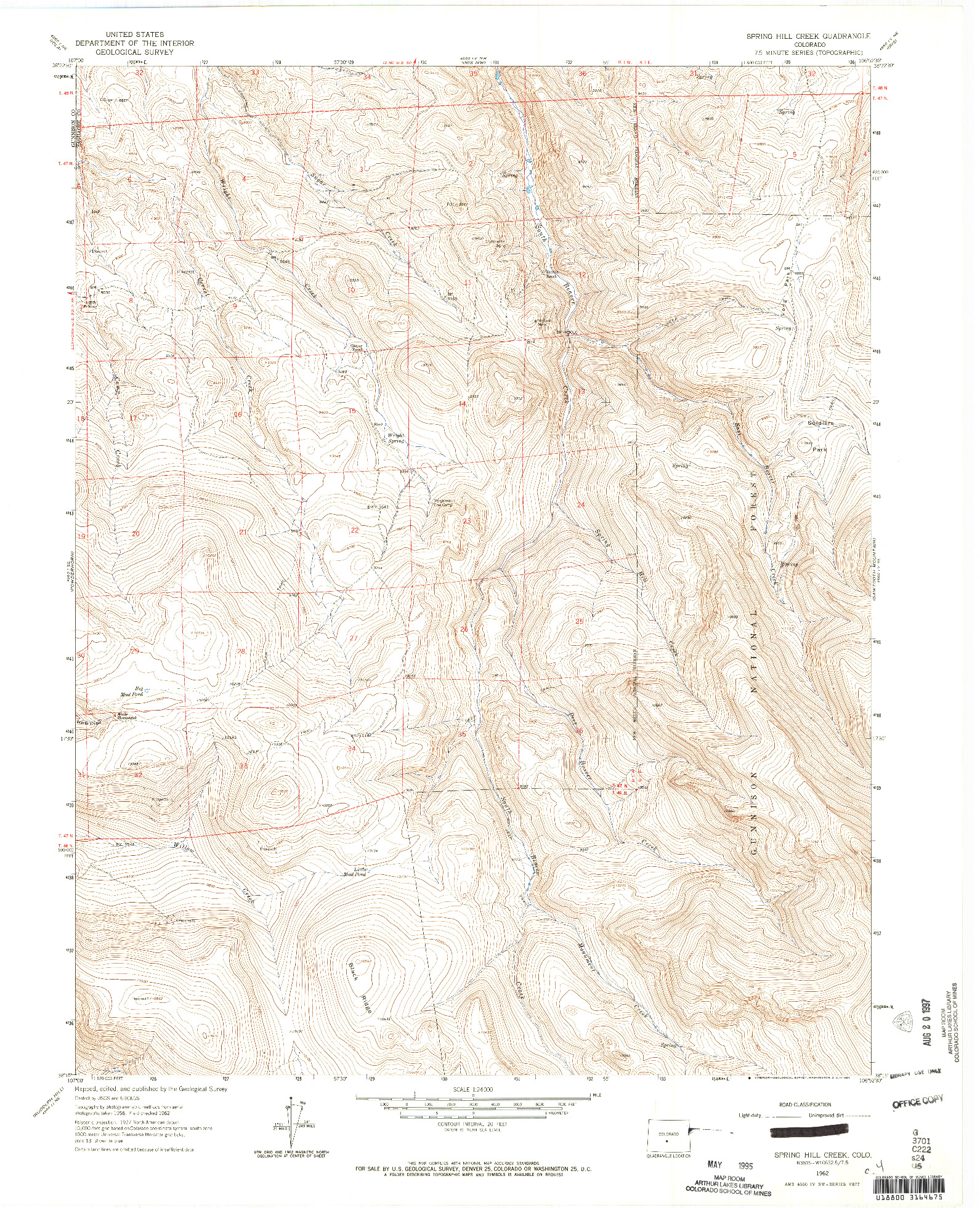 USGS 1:24000-SCALE QUADRANGLE FOR SPRING HILL CREEK, CO 1962