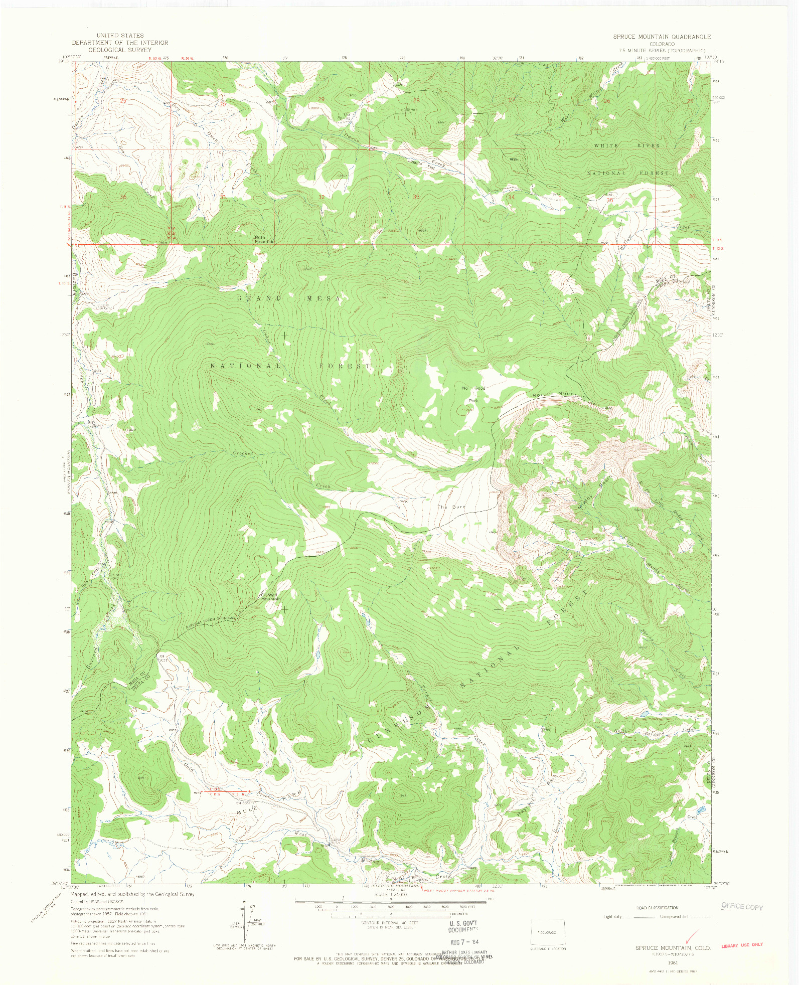 USGS 1:24000-SCALE QUADRANGLE FOR SPRUCE MOUNTAIN, CO 1961